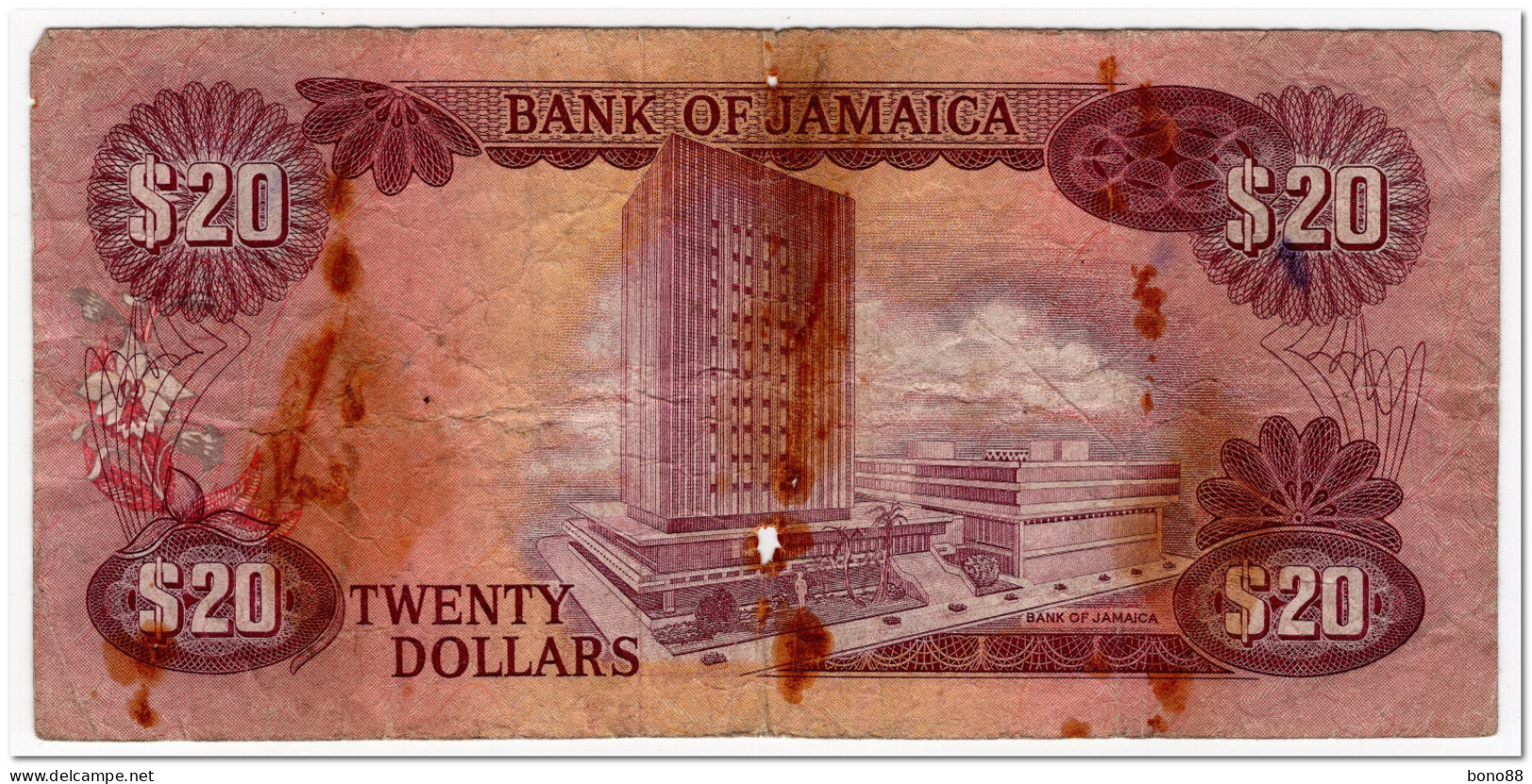 JAMAICA,20 DOLLARRS,L.1960 (1977) P.63,SIGN 4, POOR - Jamaique