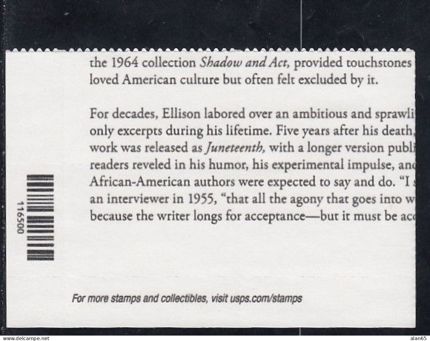 Sc#4866, Ralph Ellison Author, 2014 Issue, 91-cent Stamp Plate # Block Of 4 - Numéros De Planches