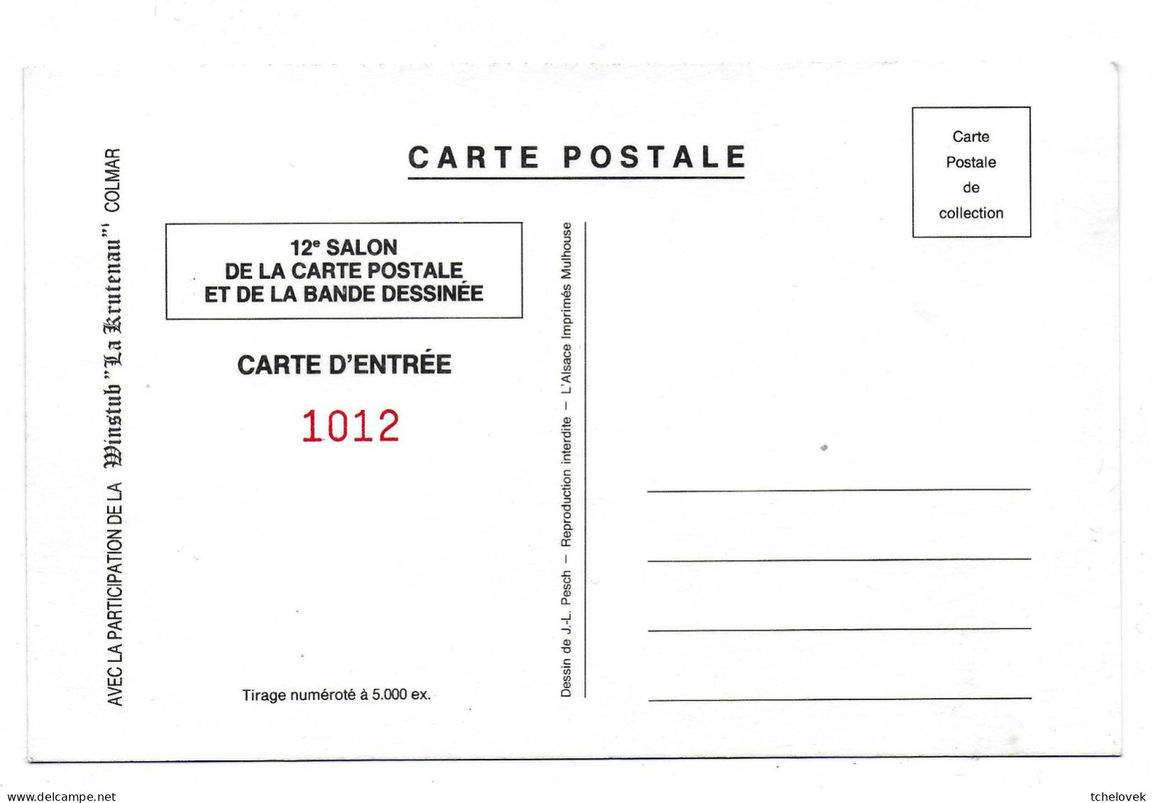 Thèmes. BD. Bandes Dessinees. Salon Carte Postale Et BD Colmar 1992. Tirage 5000 Ex N° 1012 - Fumetti