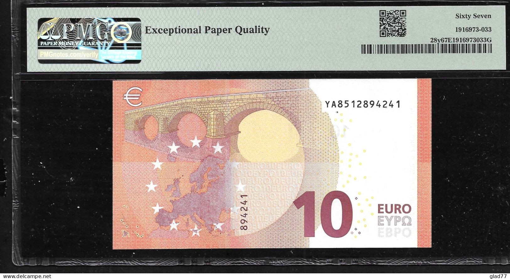 New Issue!! 10 EURO Greece  LAGARDE Signature!!  "Y"   Printer Y012E5 PMG 67EPQ Superb GEM UNC! !! - 10 Euro