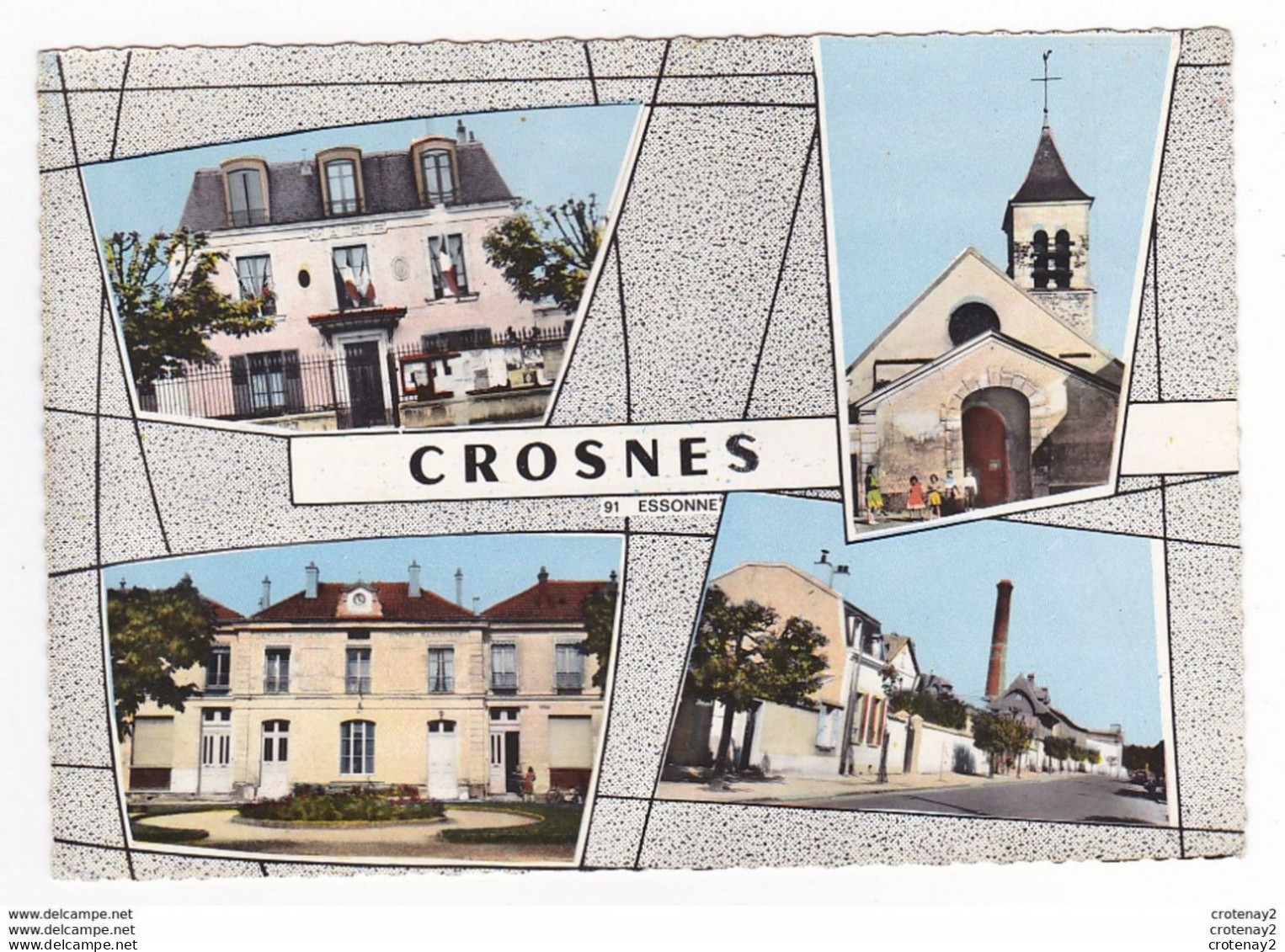 91 CROSNES Ou Crosne N°1 C En 4 Vues Grande Cheminée Ecole Henri Barbusse Enfants Devant Eglise Mairie - Crosnes (Crosne)