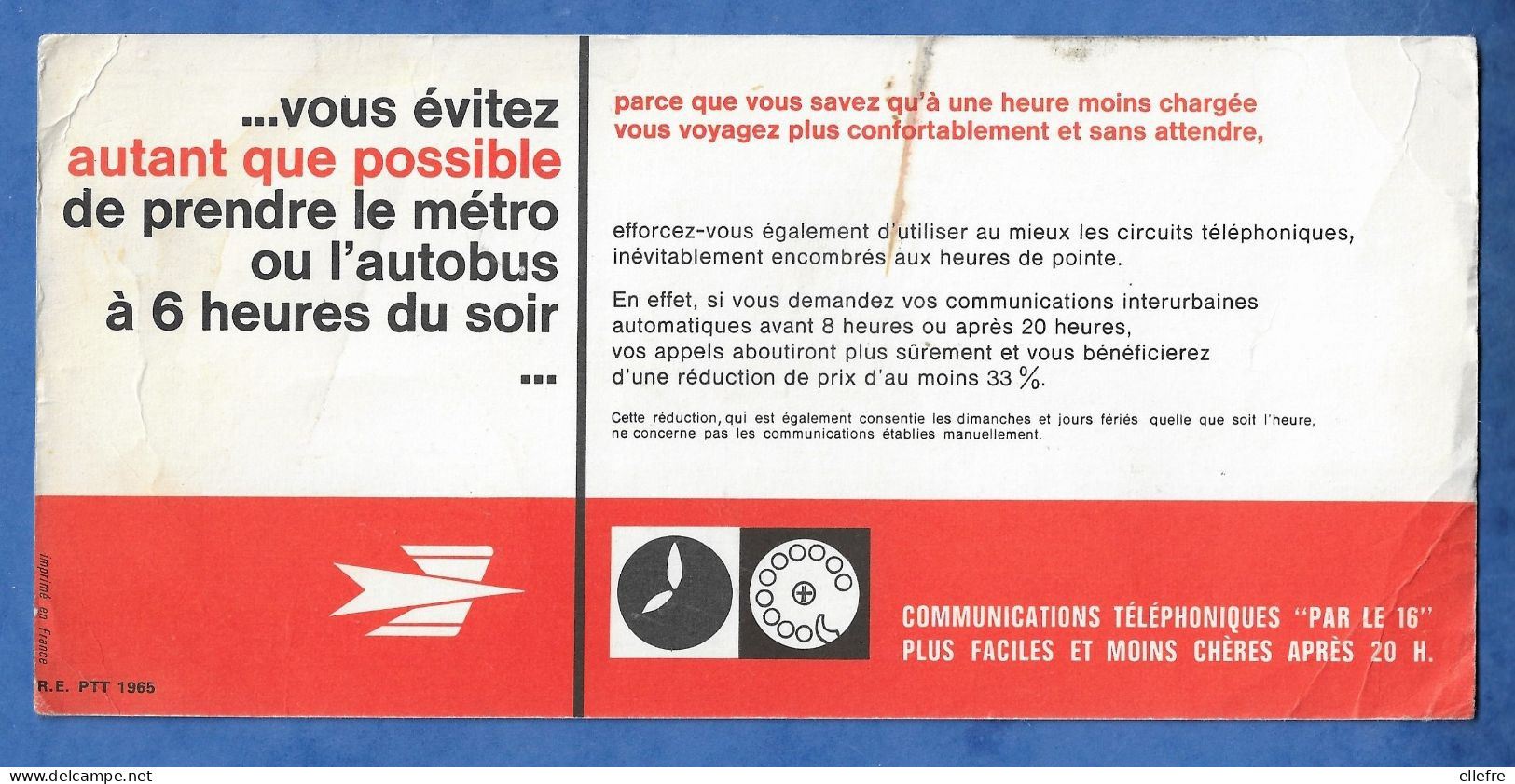 Publicité LA POSTE P T T 1965 Communications Interurbaines Téléphoniques " Par Le 16 "  BUS METRO DESSIN TYPE Sempé - Pubblicitari