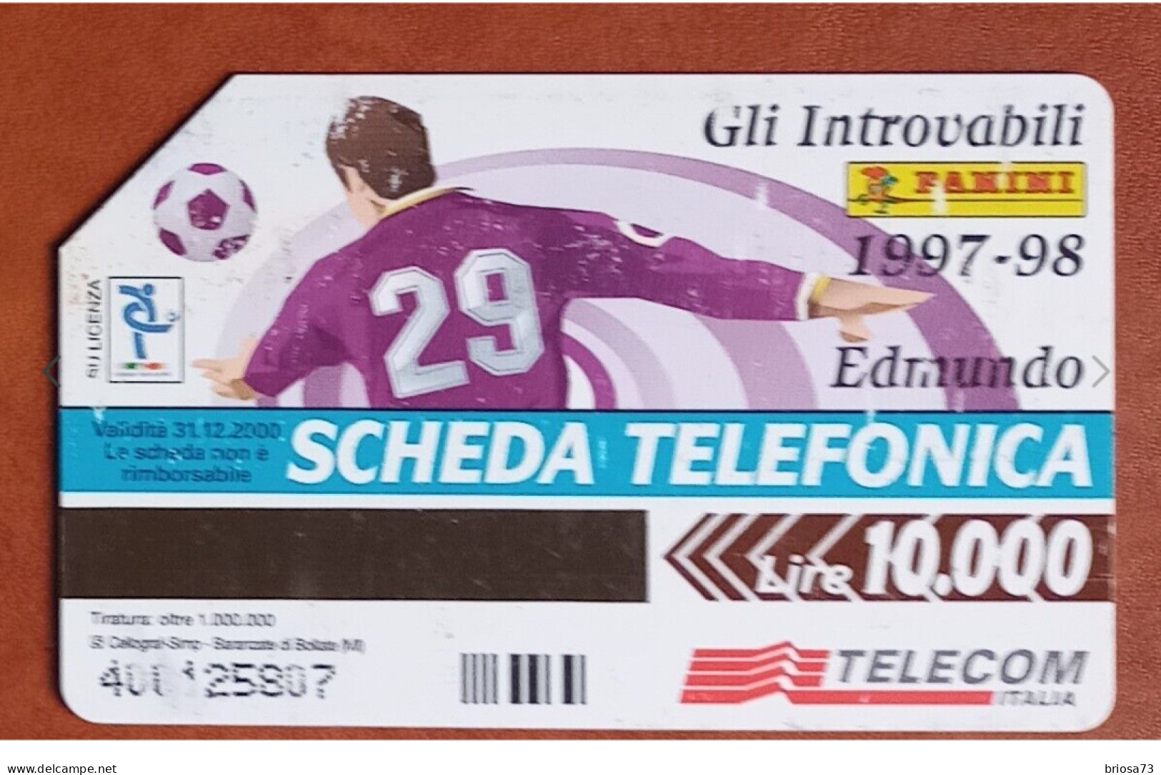 Carte Téléphonique Italie, Panini Calcio .Edmundo, Télécom, Utilisée, Carte Téléphonique. - Public Themes