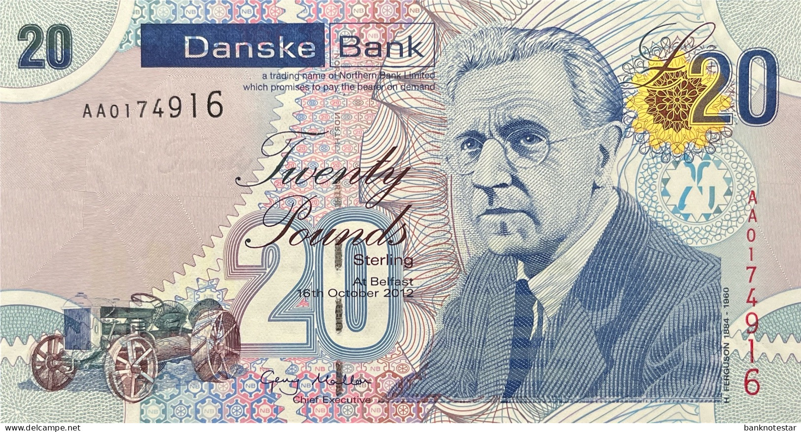 Northern Ireland 20 Pounds, P-213 (16.10.2012) - UNC - AA Serial Number - 20 Pounds