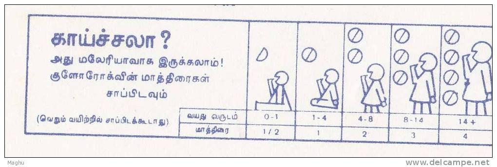 India Fomula Inland Letter From TN Circle, "MALARIA? Take Chloroquine Tablet, Age, Course, Health, Disease, Unused - Malattie