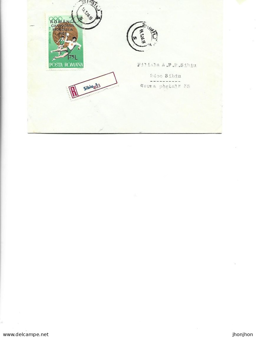 Romania -  Registered Letter Circulated In 1976 With Overprint Stamp From 1972 "Romania World Champion 1974" - Lettres & Documents