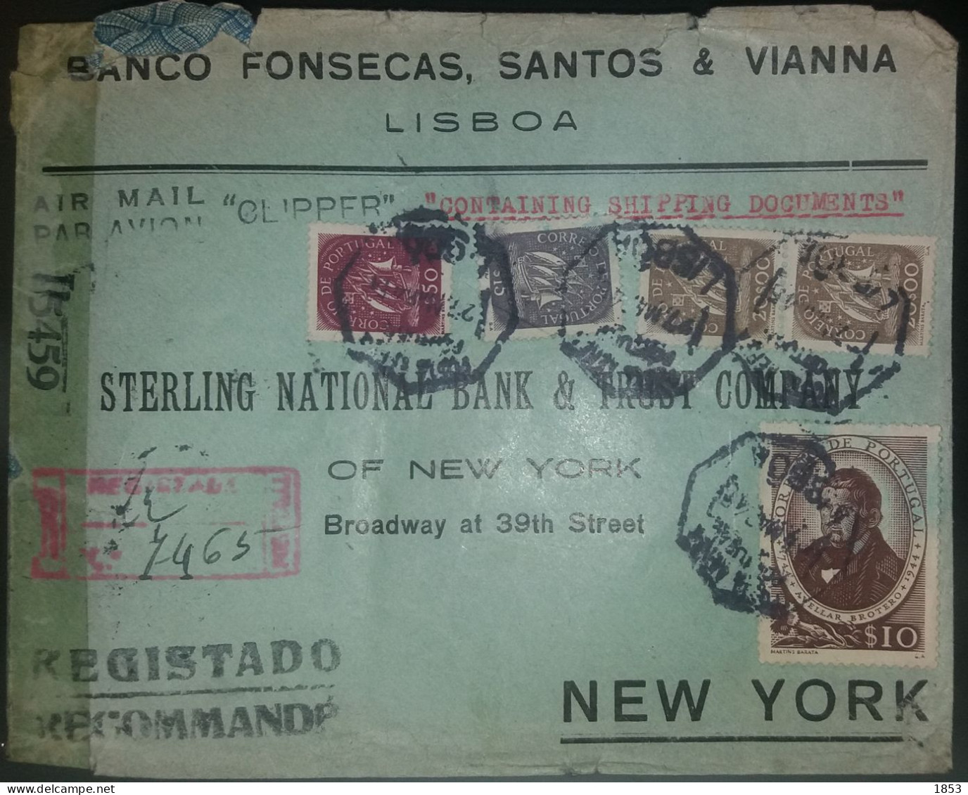 CORREIO AÉREO - REGISTADO - WWII - CENSURAS - DESTINO A NOVA YORK (PORTE 40$75) - Briefe U. Dokumente