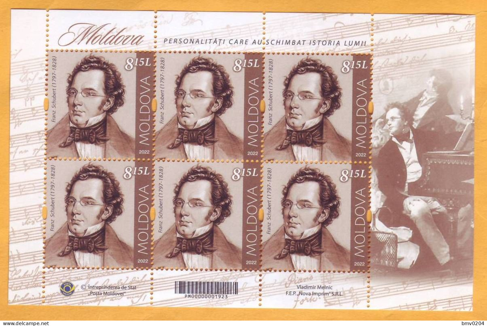 2022  Moldova Personalities Who Changed The World History Sheet Franz Peter Schubert (1797-1828), Austrian Composer. - Moldavie