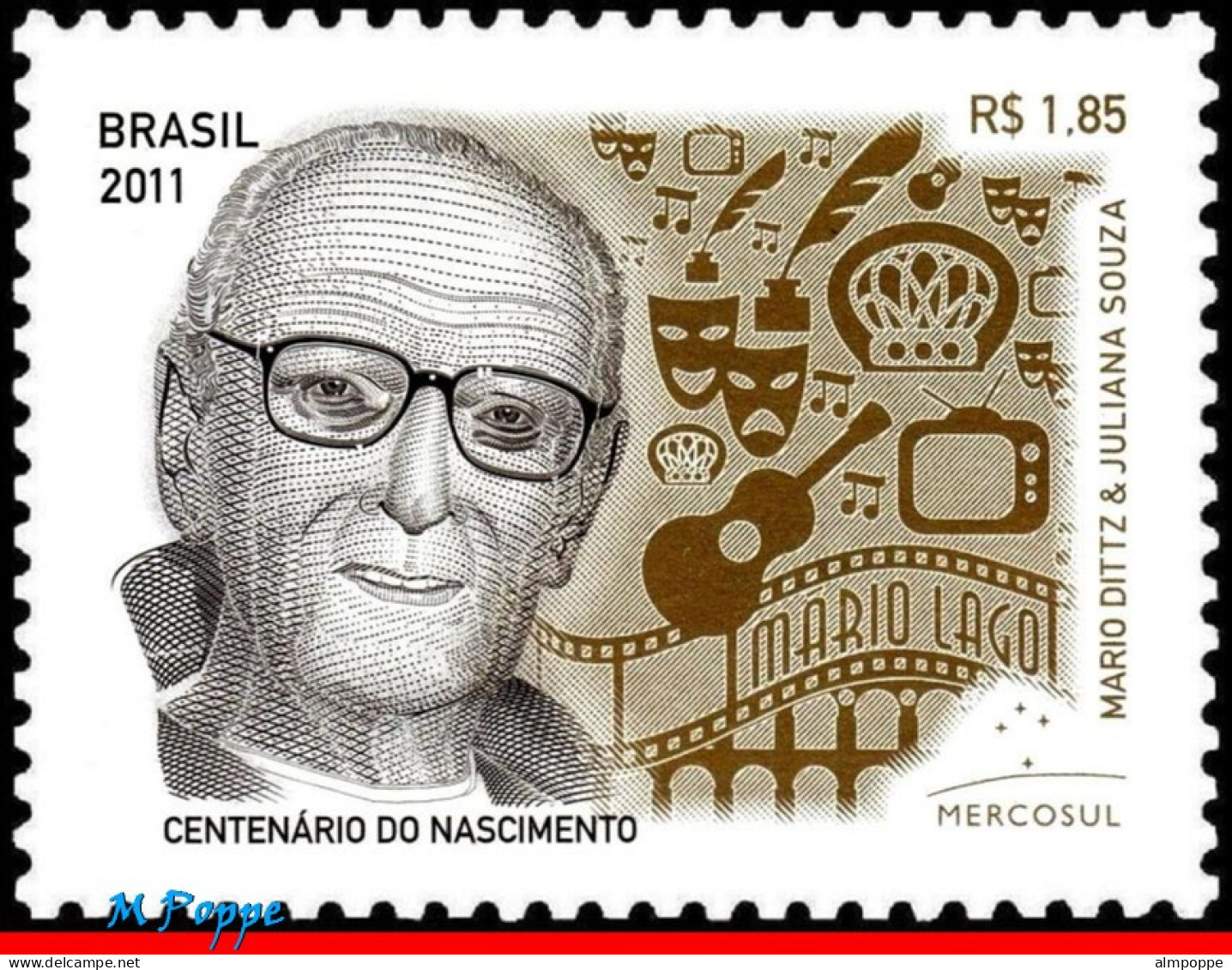 Ref. BR-3205 BRAZIL 2011 - MARIO LAGO, 100THBIRTHDAY, FAMOUS PEOPLE, MERCOSUL, MNH, AUTHORS 1V Sc# 3205 - Unused Stamps