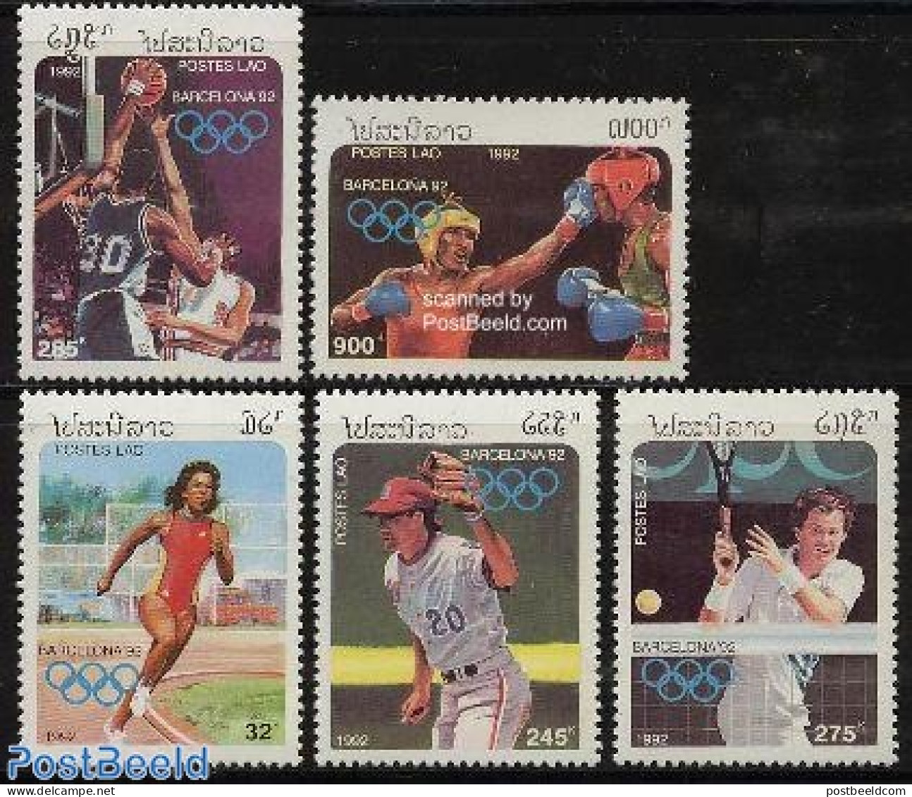 Laos 1992 Olympic Games 5v, Mint NH, Sport - Baseball - Basketball - Olympic Games - Tennis - Baseball