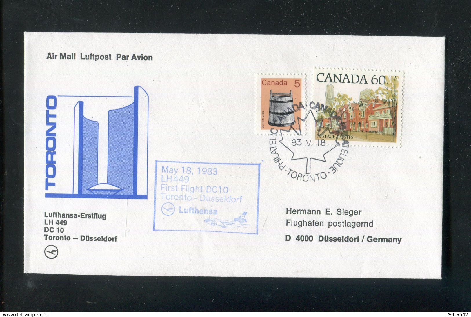 "KANADA" 1983, Erstflugbrief LH 449 Mit DC 10 "Toronto-Duesseldorf" (A0039) - Airmail