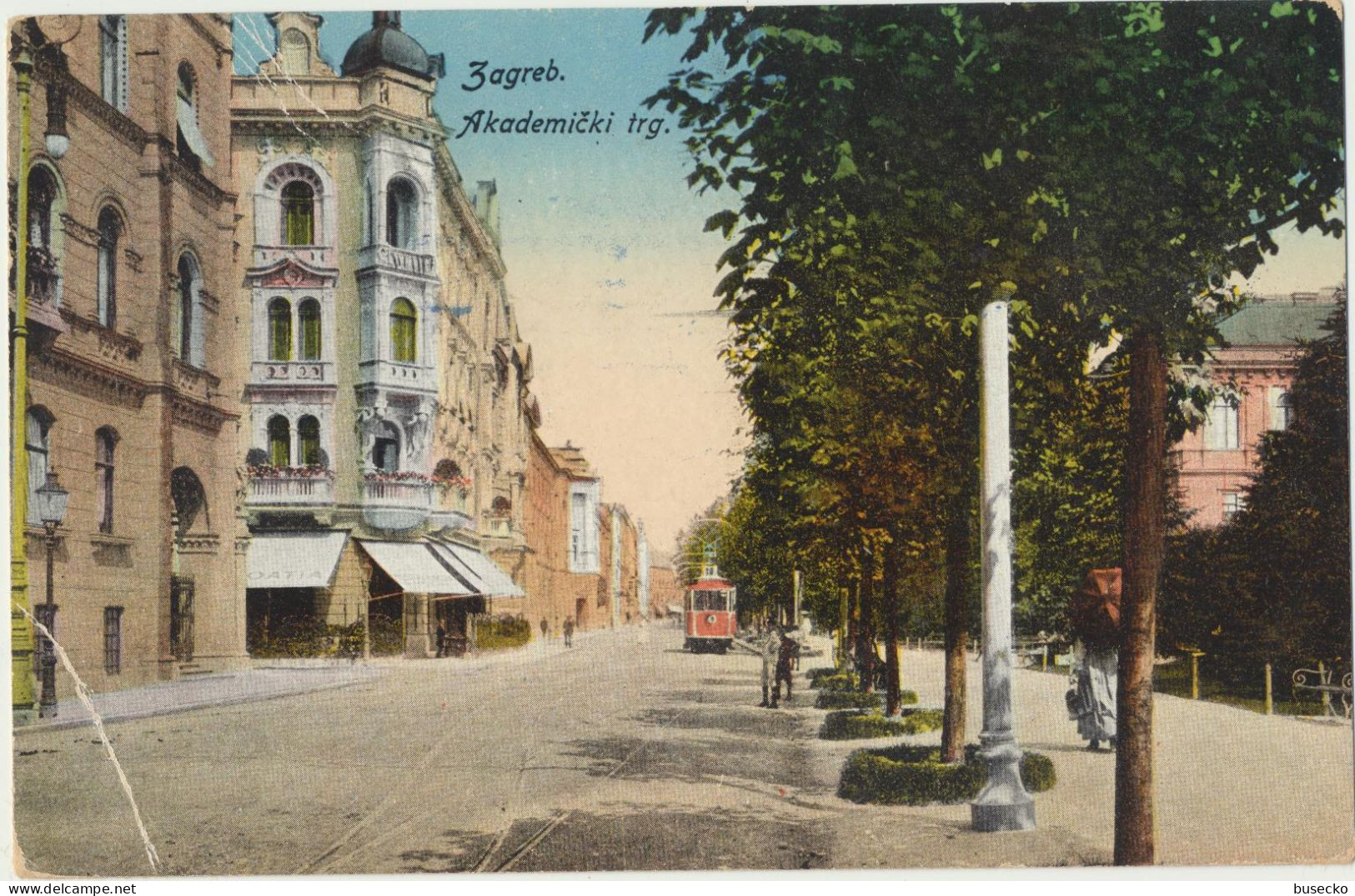 ZAGREB Akademicki Trg. Tram Tramway Straßenbahn 1922 - Croatie