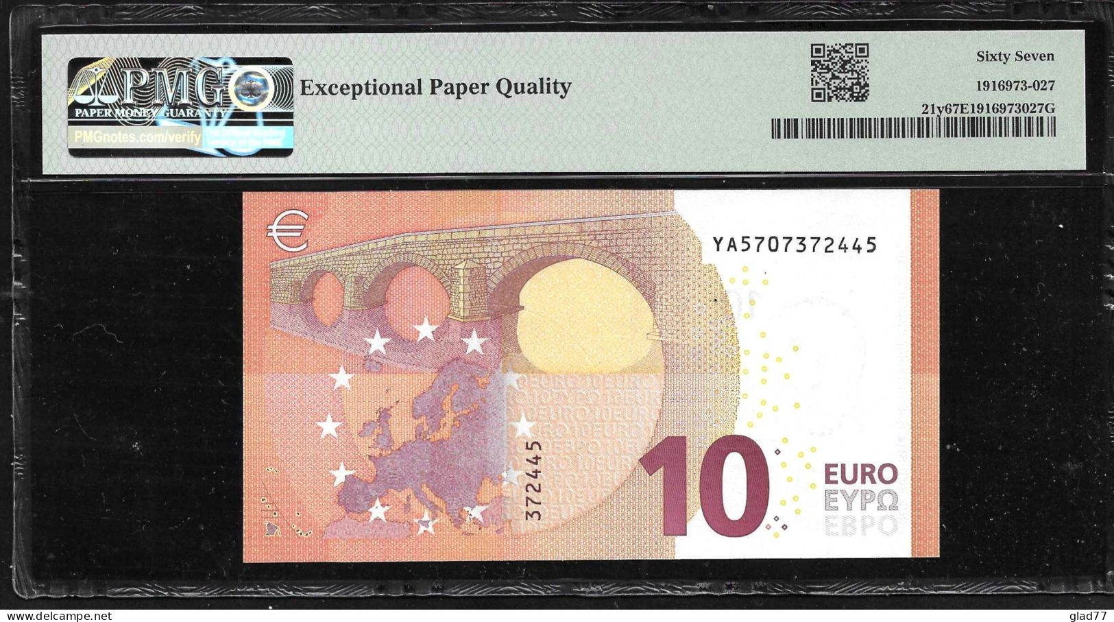 Greece  "Y" 10  EURO Superb GEM UNC! Draghi Signature!!  PMG 67EPQ (Exceptional Paper Quality) Printer  Y008A1! - 10 Euro