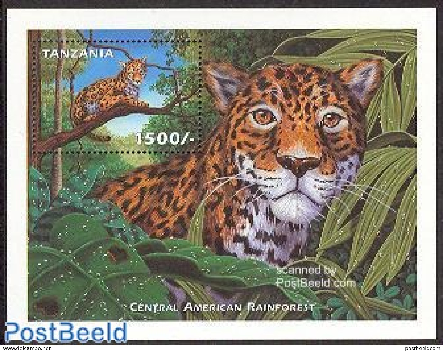 Tanzania 1999 Jaguar S/s, Central American Rainforest, Mint NH, Nature - Animals (others & Mixed) - Cat Family - Tanzania (1964-...)