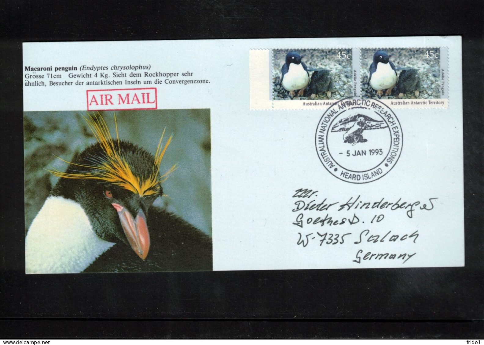 Australian Antarctic Territory 1993 Antarctica Heard Island - Penguins Interesting Cover - Onderzoeksstations