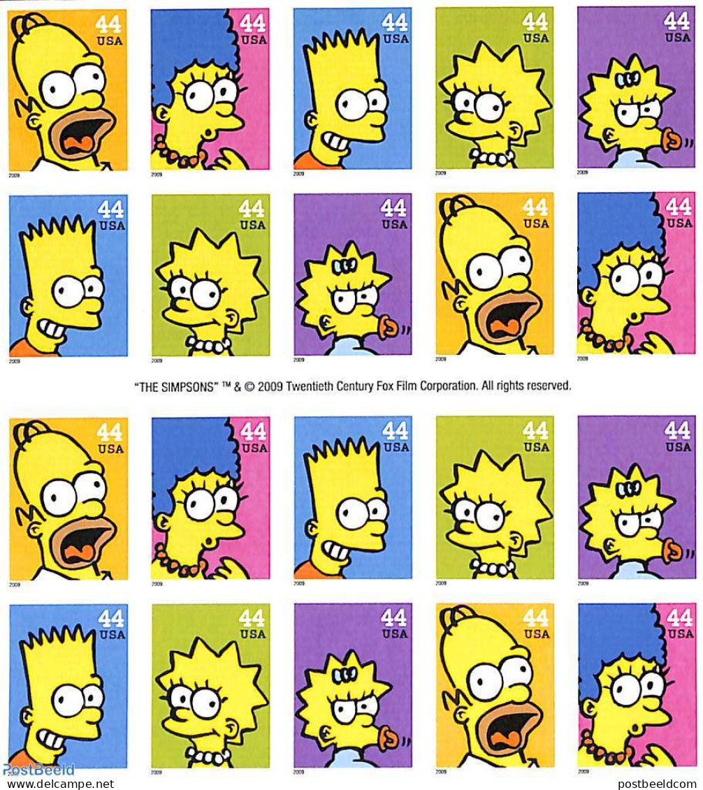 United States Of America 2009 The Simpsons M/s S-a, Mint NH, Art - Comics (except Disney) - Nuovi