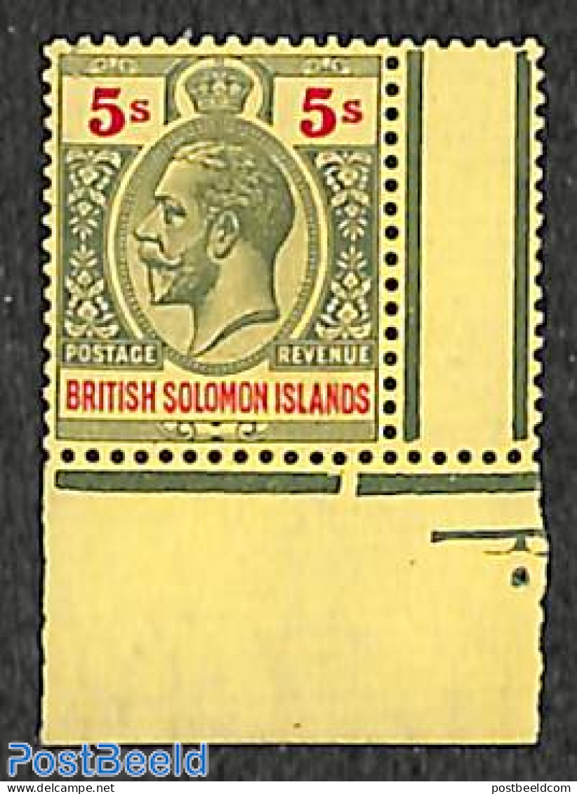 Solomon Islands 1914 5sh, WM1,  Stamp Out Of Set, Unused (hinged) - Islas Salomón (1978-...)