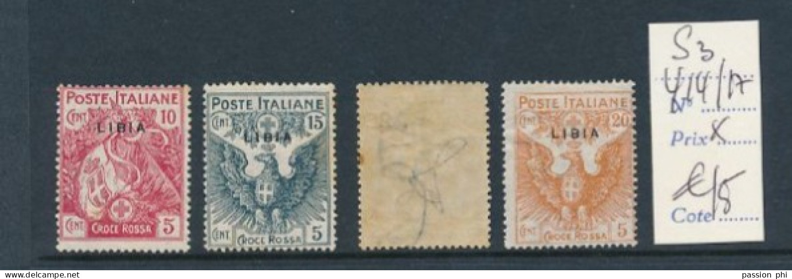 B5 LIBIA SASSONE S3 YVERT 14/17 LH LITTLE FAULT ON THE GUM OF RETURNED STAMP - Libya