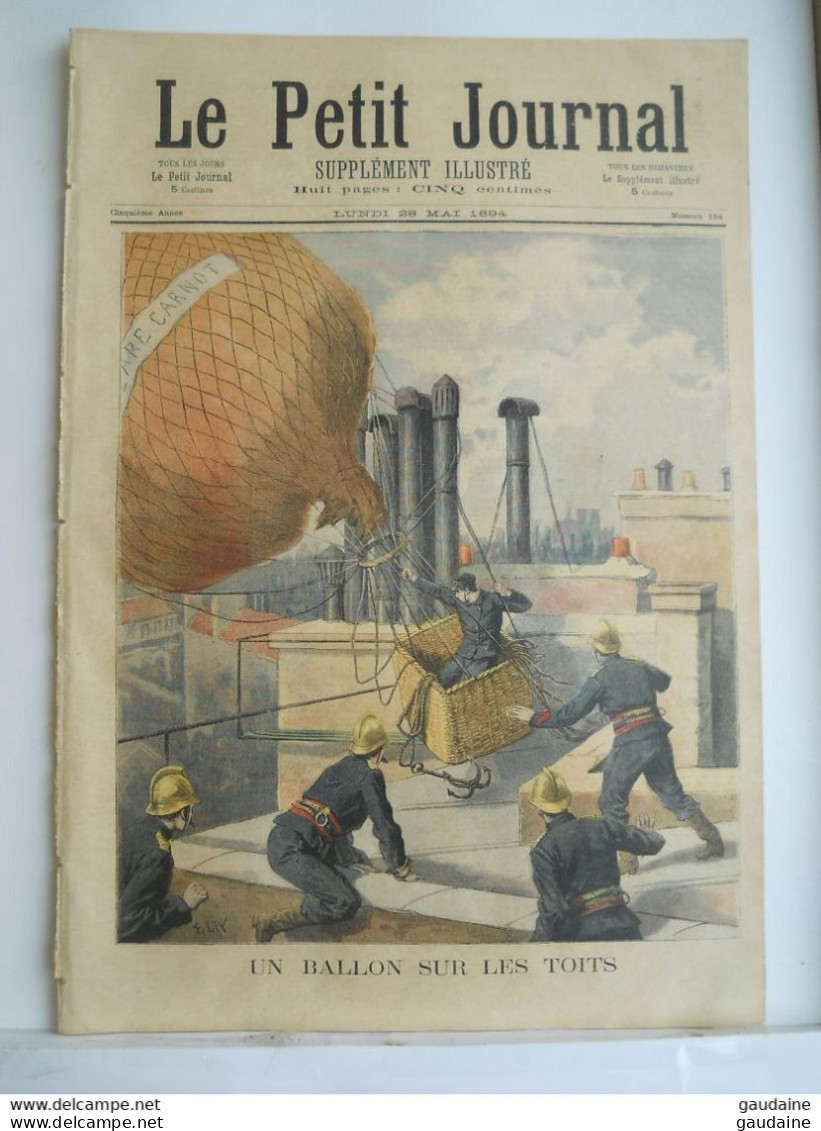 Le Petit Journal N°184 – 28 Mai 1894 - Un Ballon Sur Les Toits -Pompiers - Montgolfière - Centenaire Ecole Polytechnique - Le Petit Journal