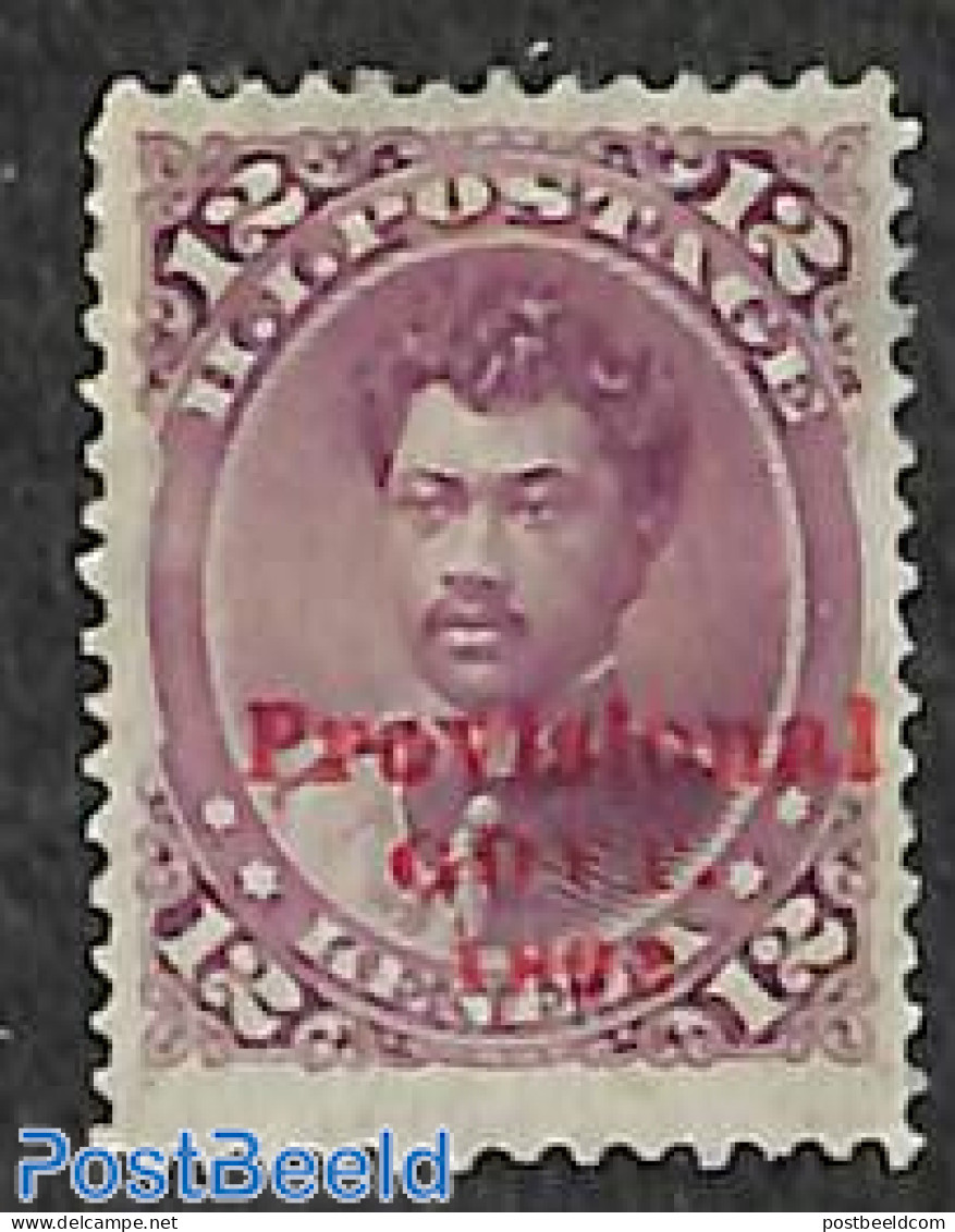 Hawaii 1893 12c, Stamp Out Of Set, Red Overprint, Unused (hinged) - Hawaï