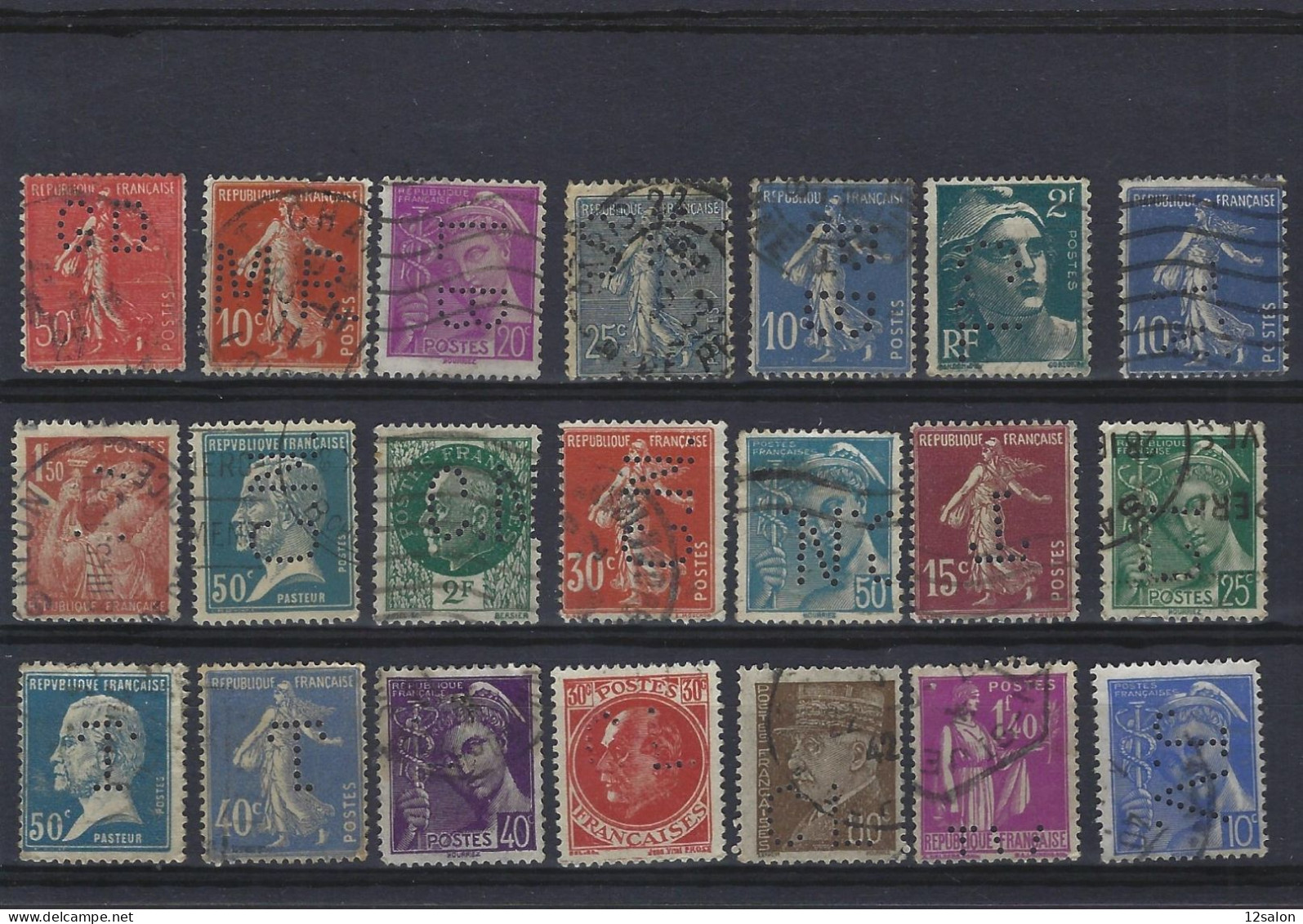 FRANCE TIMBRE LOT 2 PERFORE PERFORES PERFIN PERFINS PERFO PERFORATION PERFORIERT - Used Stamps