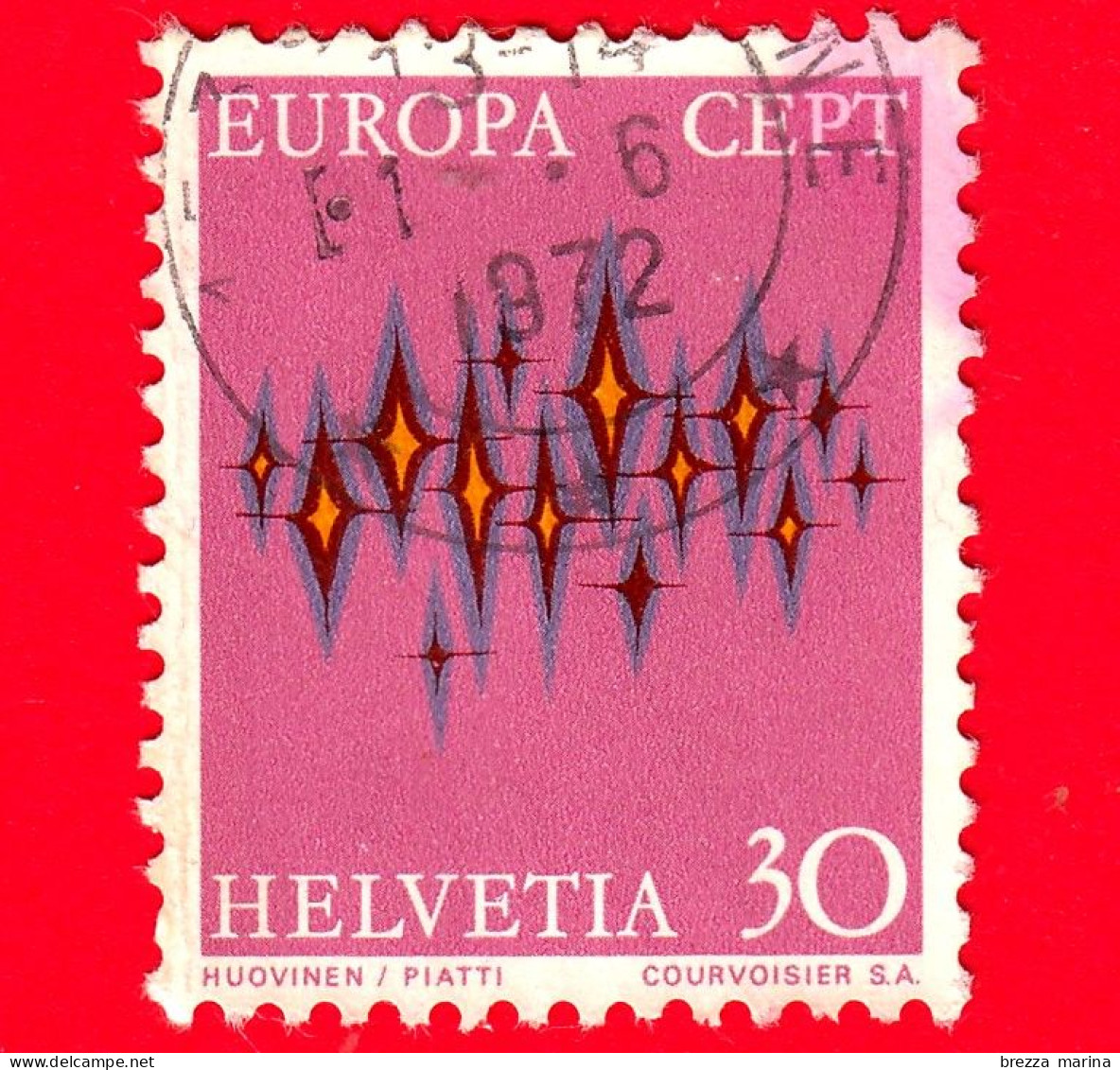 SVIZZERA - Usato - 1972 - Europa - C.E.P.T. - Scintille - Stelle - Stars - 30 C. - Usati