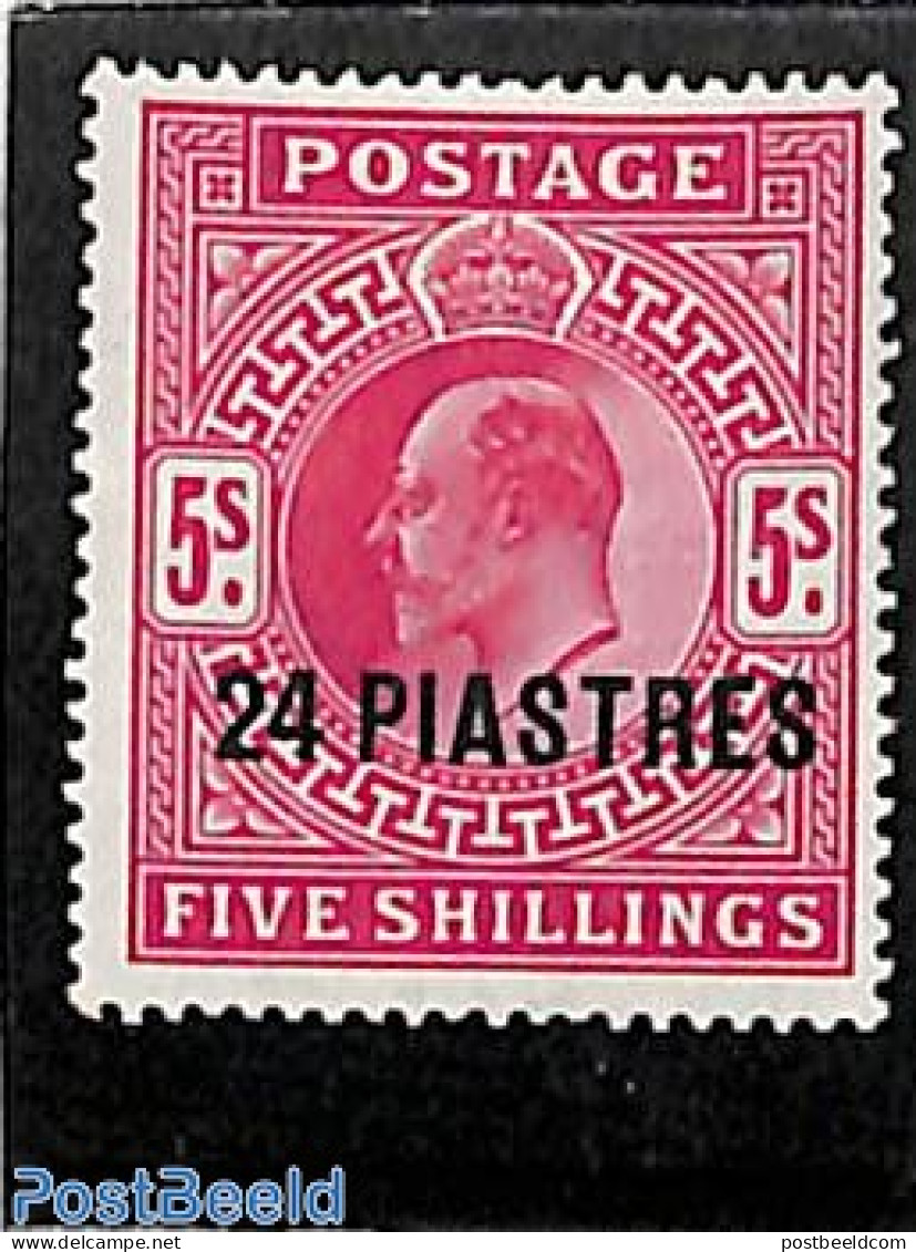 Great Britain 1902 Levant, 24pia On 5sh, Stamp Out Of Set, Unused (hinged) - Neufs