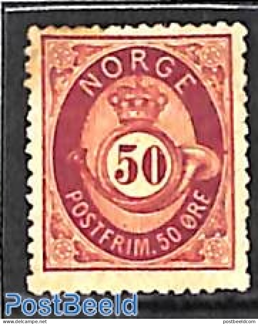 Norway 1877 50o, Stamp Out Of Set, Unused (hinged) - Unused Stamps