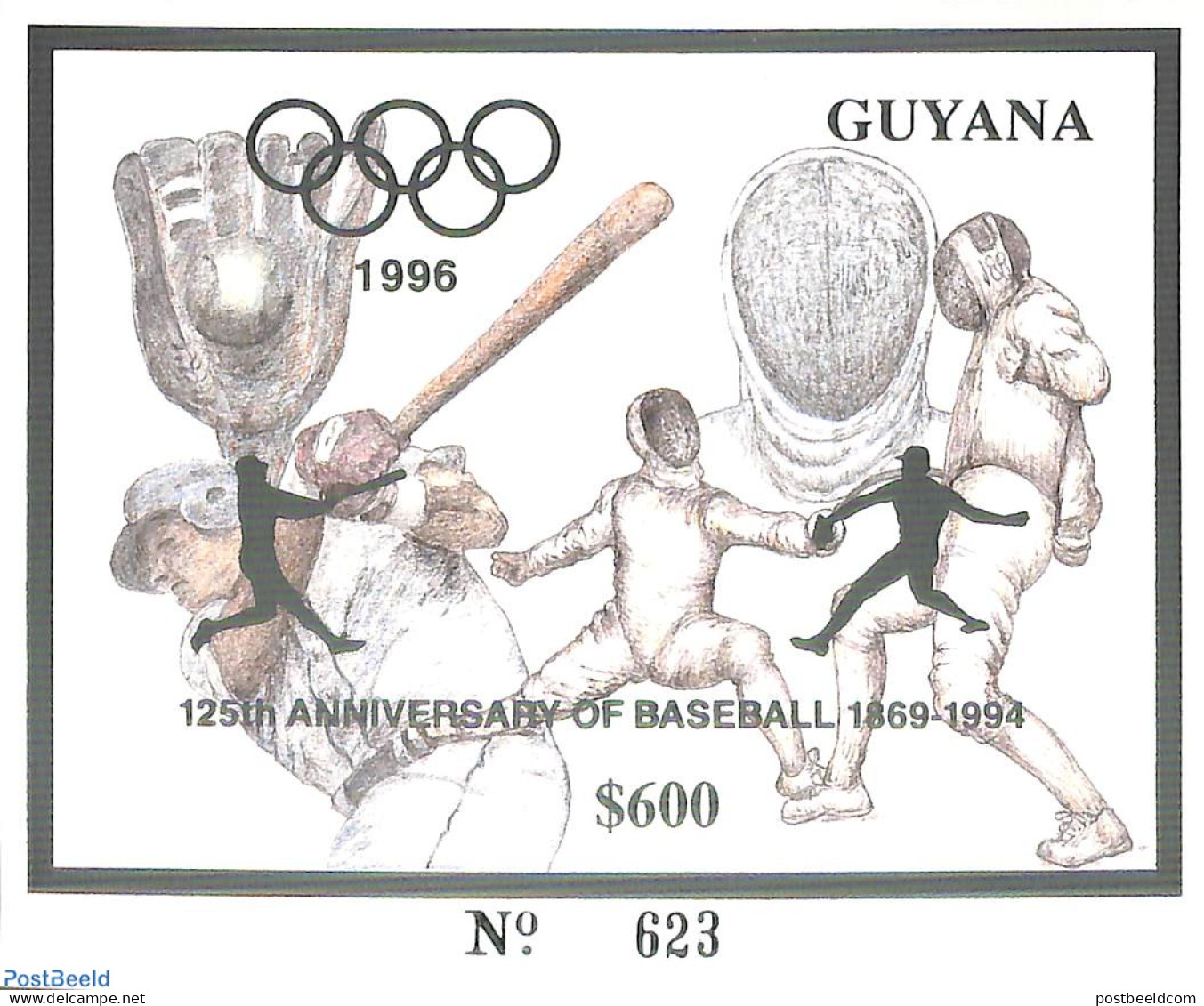 Guyana 1993 Olympic Games S/s, Silver, Mint NH, Sport - Baseball - Fencing - Olympic Games - Baseball