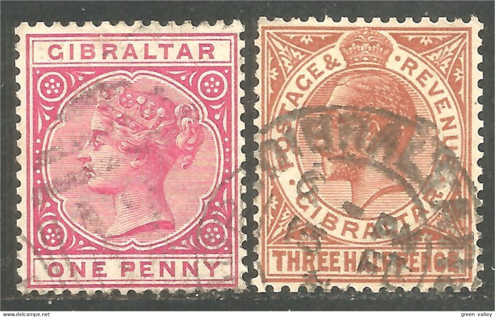 452 Gibraltar Queen Victoria One Penny King Edward VII 1 1/2d (GIB-43) - Gibraltar