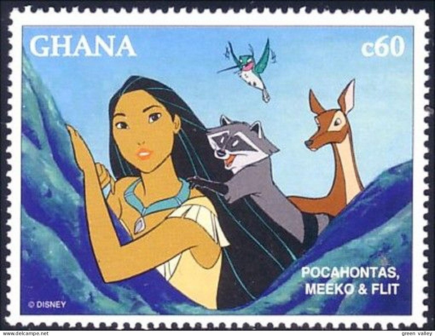 450 Ghana Disney Movie Pocahontas Deer Biche Raton Laveur Raccoon MNH ** Neuf SC (GHA-111c) - Indios Americanas