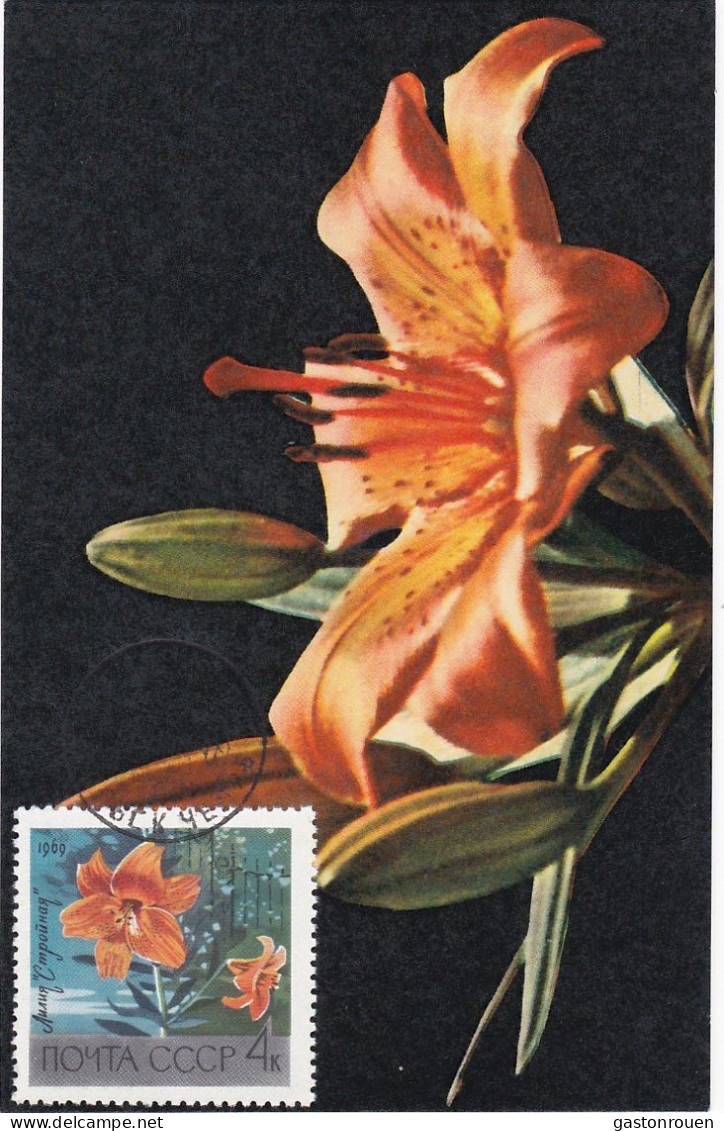 Carte Maximum Russie Russia Fleur Flower 3488 Lys Jaune Lily - Cartoline Maximum