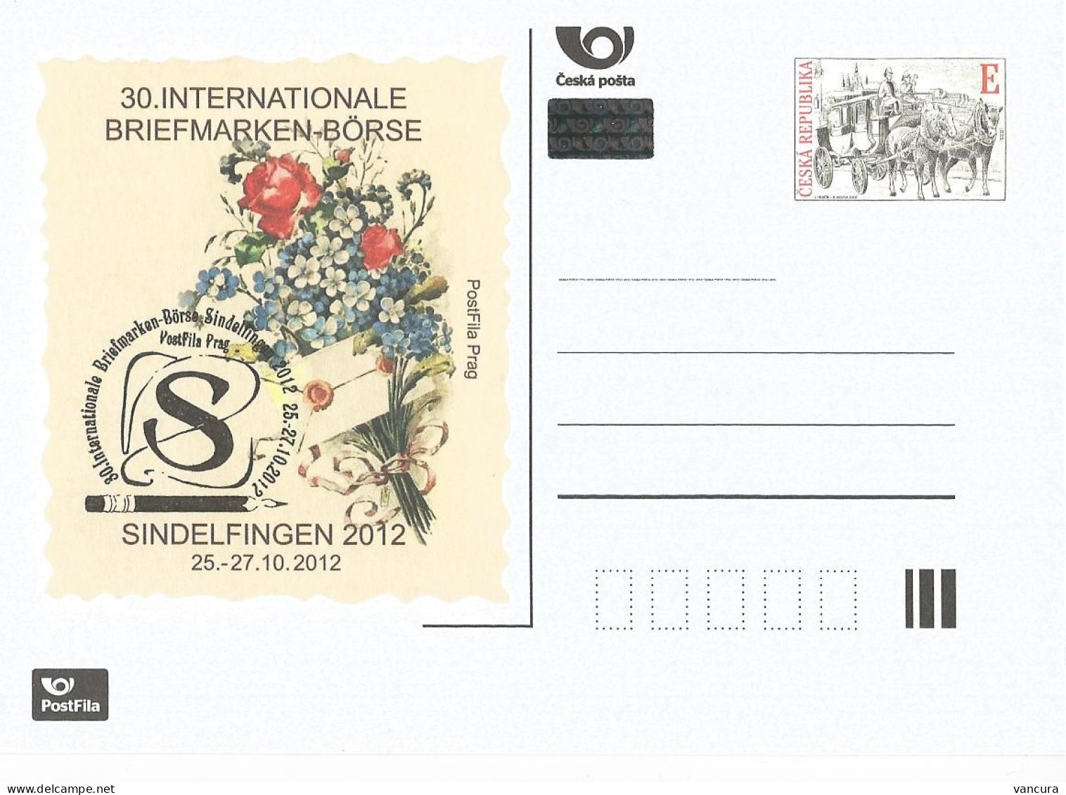 CDV A 195 Czech Republic Sindelfingen Stamp Exhibition 2012 Rose Coach - Cartes Postales