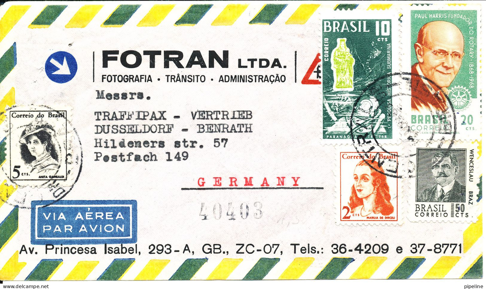 Brazil Registered Air Mail Cover Sent To Germany Topic Stamps - Posta Aerea