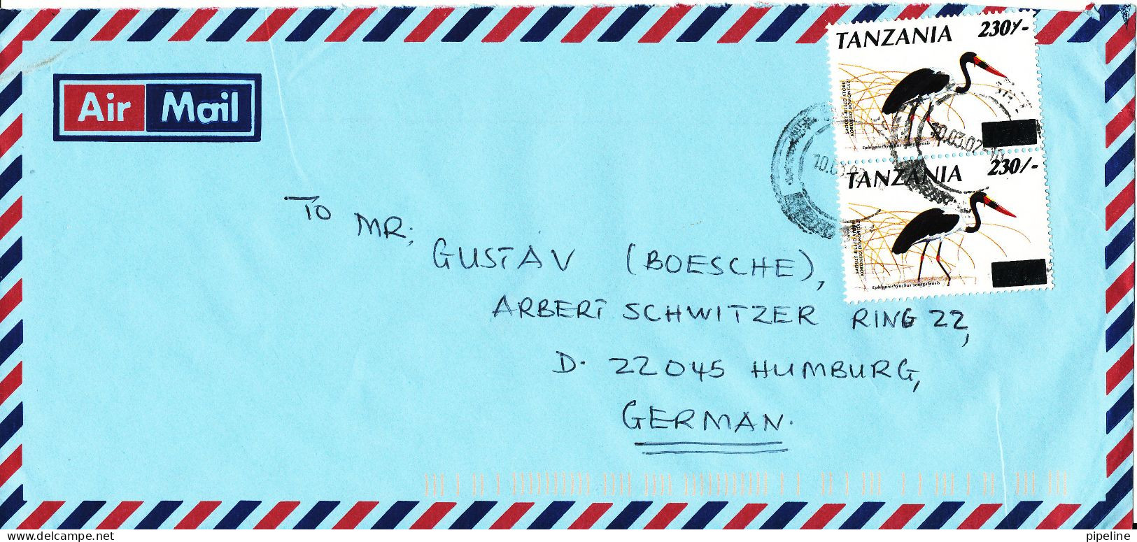 Tanzania Air Mail Cover Sent To Germany 10-3-2000 STORK Overprinted Stamps - Tansania (1964-...)