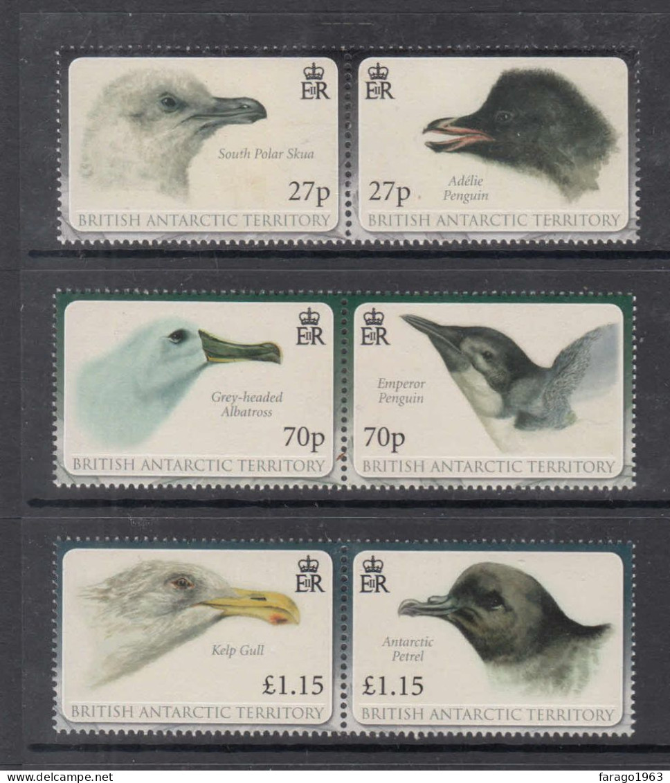 2010 British Antarctic Territory Birds Oiseaux  Complete Set Of 3 Pairs MNH - Unused Stamps