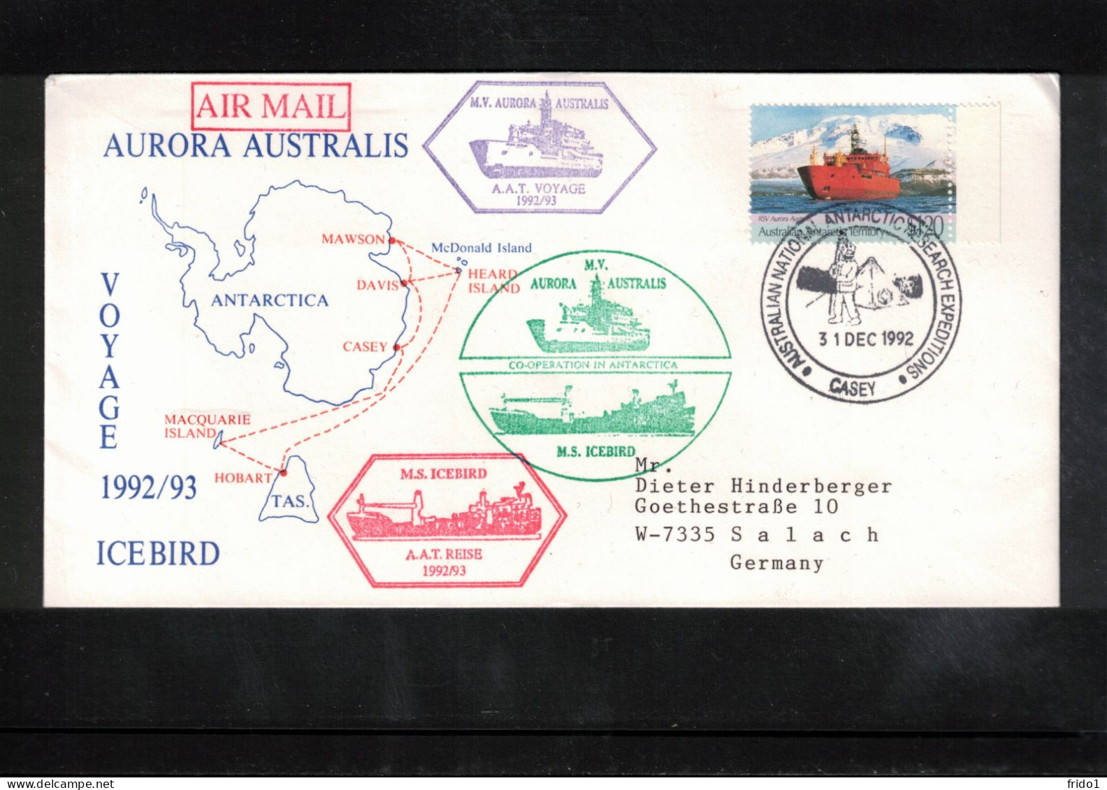 Australian Antarctic Territory 1992 Antarctica Base Casey - Ship Aurora Australis+ Icebird Interesting Cover - Poolshepen & Ijsbrekers