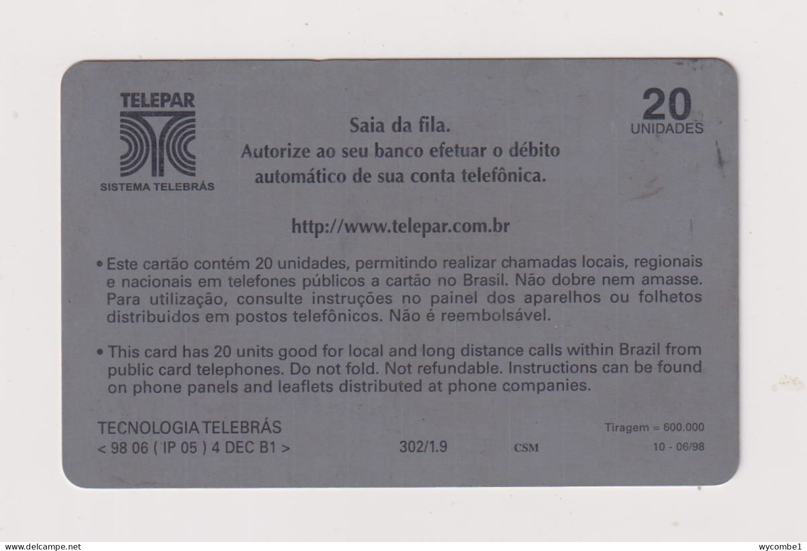 BRASIL -  Telephone Keypad Inductive  Phonecard - Brésil