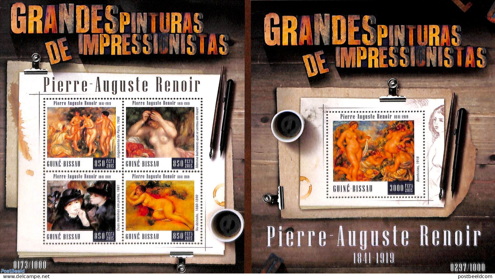 Guinea Bissau 2015 Pierre-Auguste Renoir 2 S/s, Mint NH, Art - Modern Art (1850-present) - Nude Paintings - Paintings - Guinea-Bissau