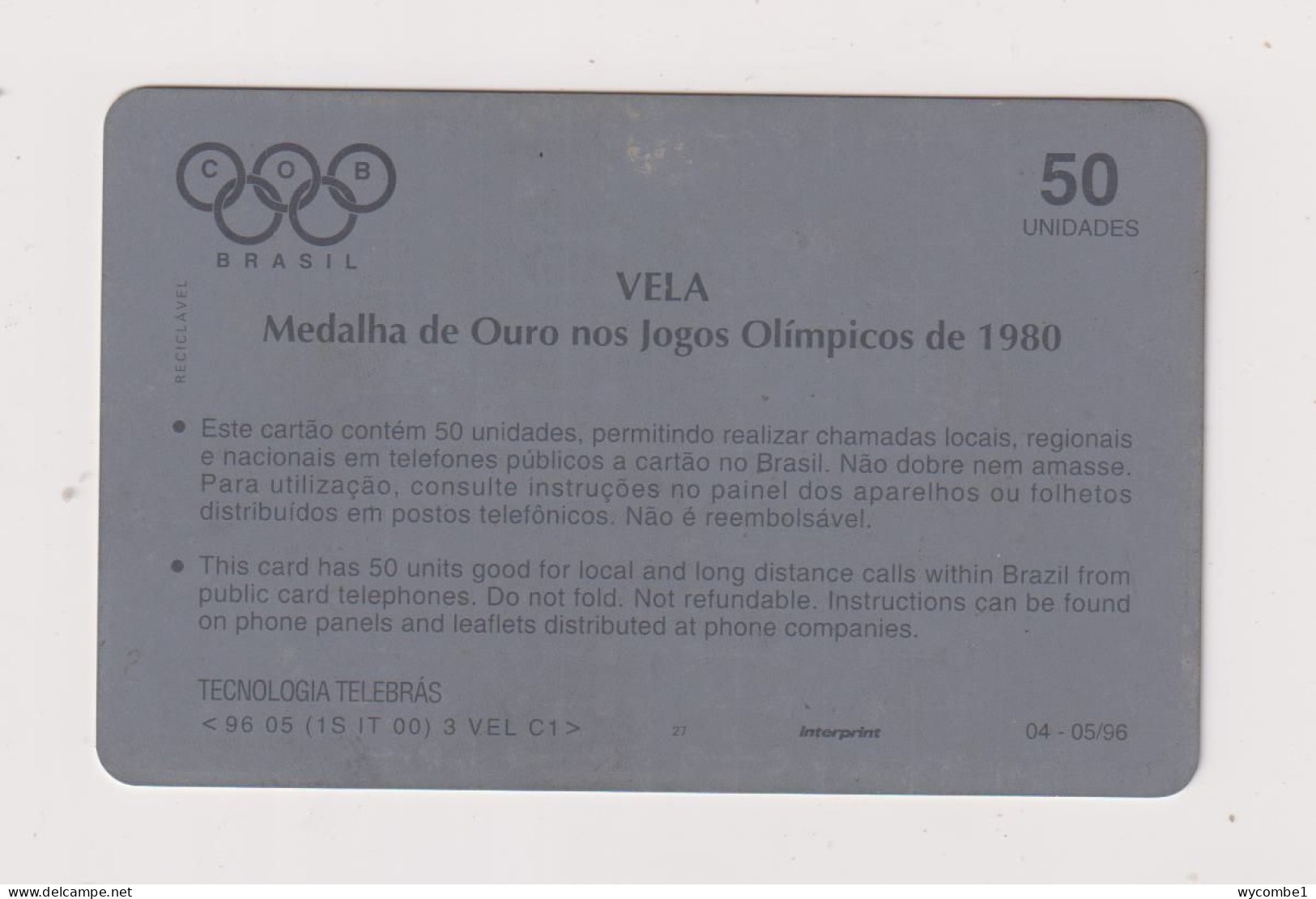 BRASIL -  Olympic Sailing Inductive  Phonecard - Brésil