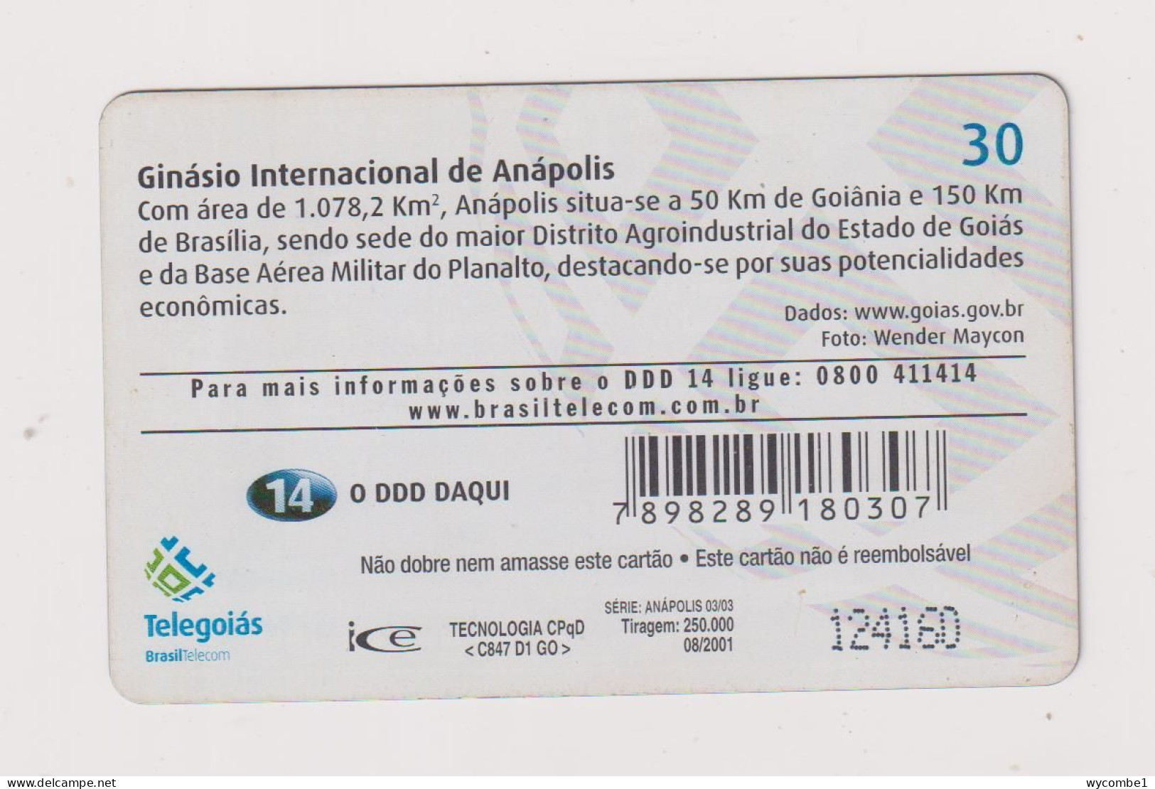 BRASIL -  Anapolis Inductive  Phonecard - Brasilien