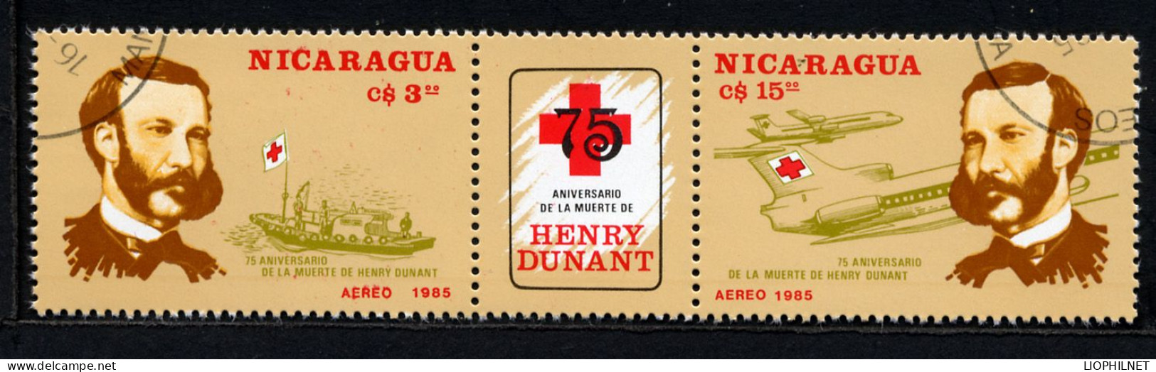 NICARAGUA 1985, Yv. PA 1110/1, 75e Anniversaire, Henry Dunant, Croix-Rouge, 2 Valeurs, Oblitérés / Used. R166 - Henry Dunant