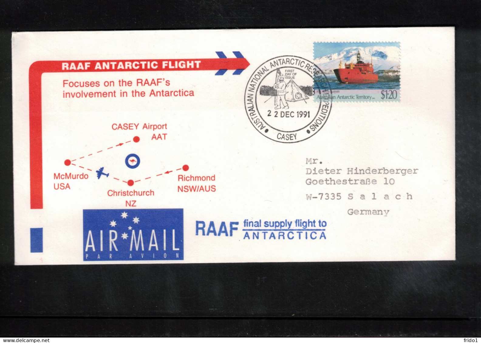 Australian Antarctic Territory 1991 Antarctica - Base Casey - RAAF Antarctic Supply Flight Interesting Cover - Onderzoeksstations