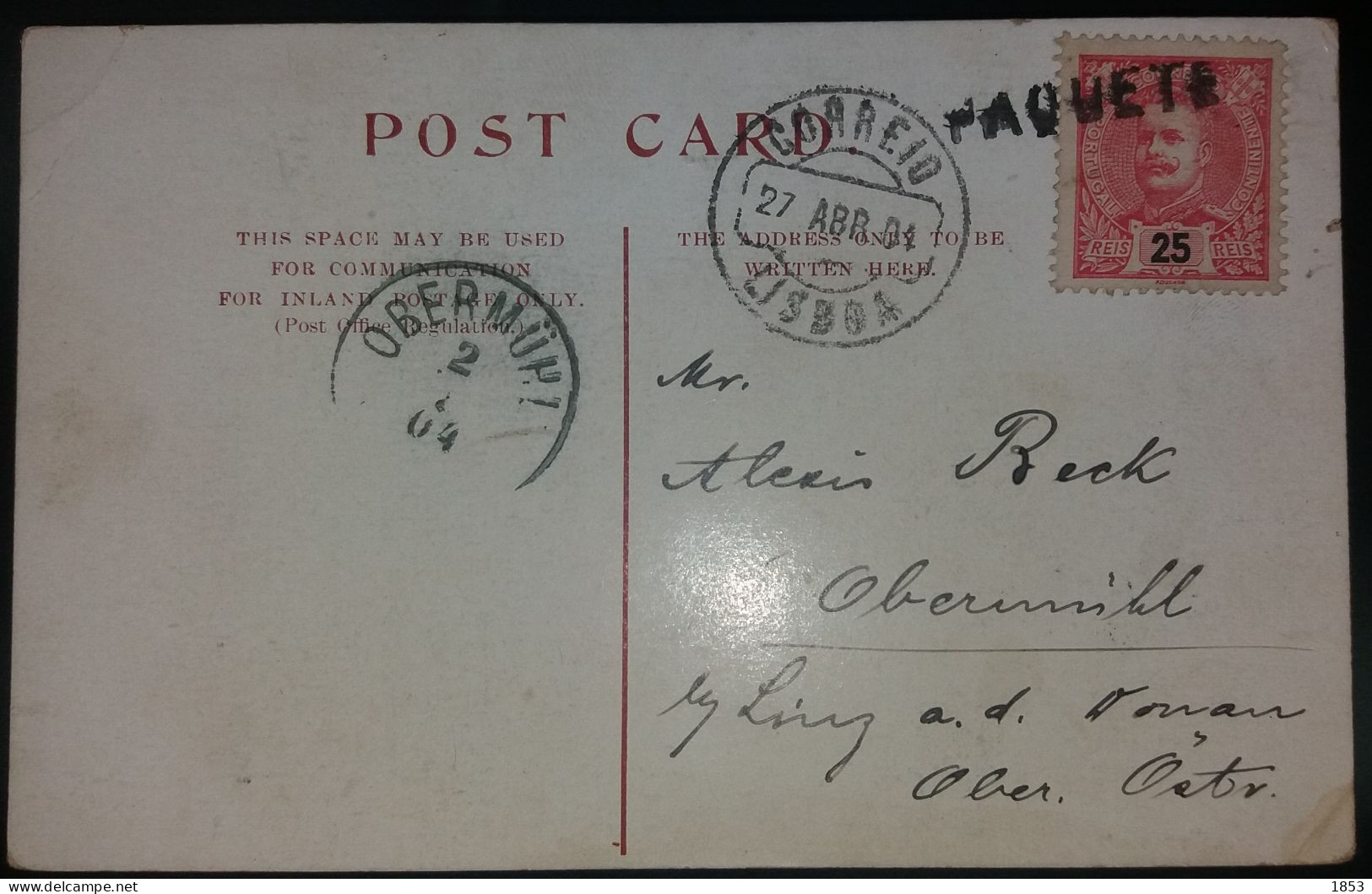 D.CARLOS I - CORREIO MARITIMO - MARCOFILIA - PAQUETE   R.M.S.THAMES - Poststempel (Marcophilie)