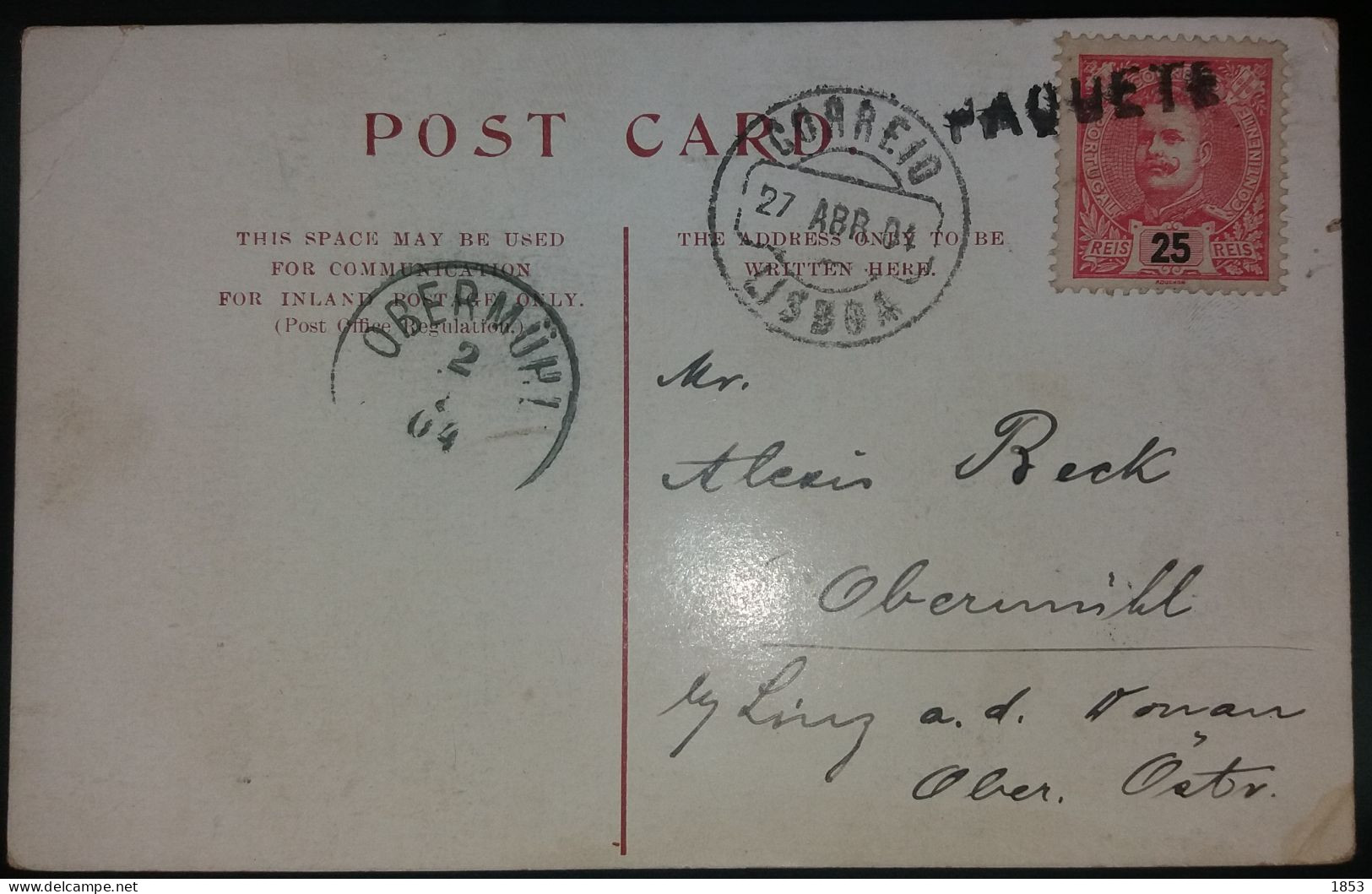 D.CARLOS I - CORREIO MARITIMO - MARCOFILIA - PAQUETE   R.M.S.THAMES - Postmark Collection