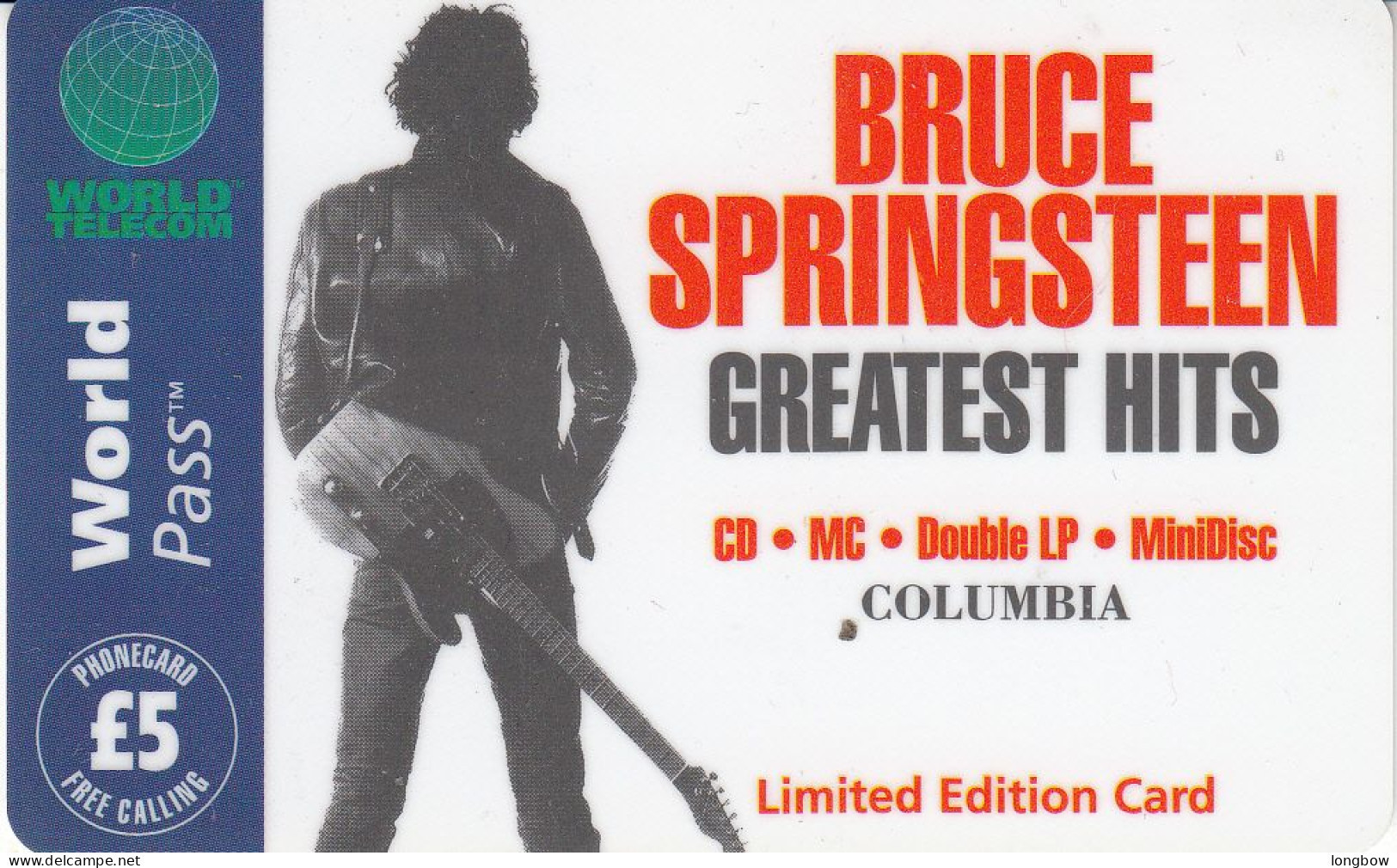Bruce Springsteen - World Telecom Prepaid Phone Card - Music
