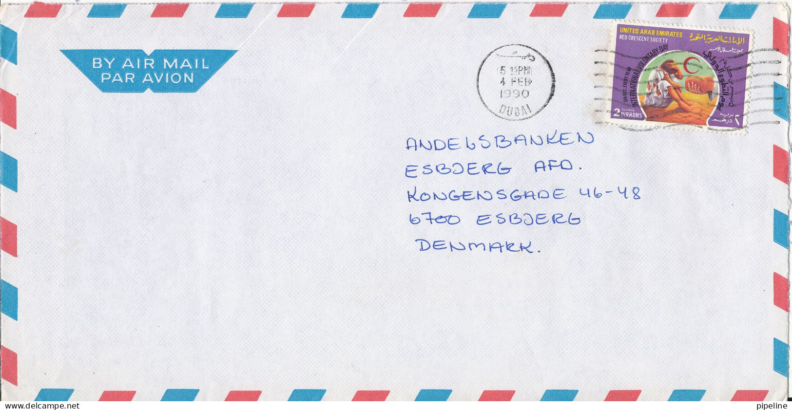 UAE Dubai Air Mail Cover Sent To Denmark 4-2-1990 Single Franked - Dubai