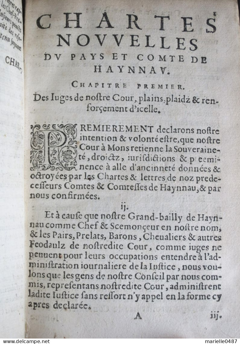 HAINAUT - Edition De Mons 1624 Les Chartes Nouvelles Du Pays Et Comté De Haynnau - Tot De 18de Eeuw