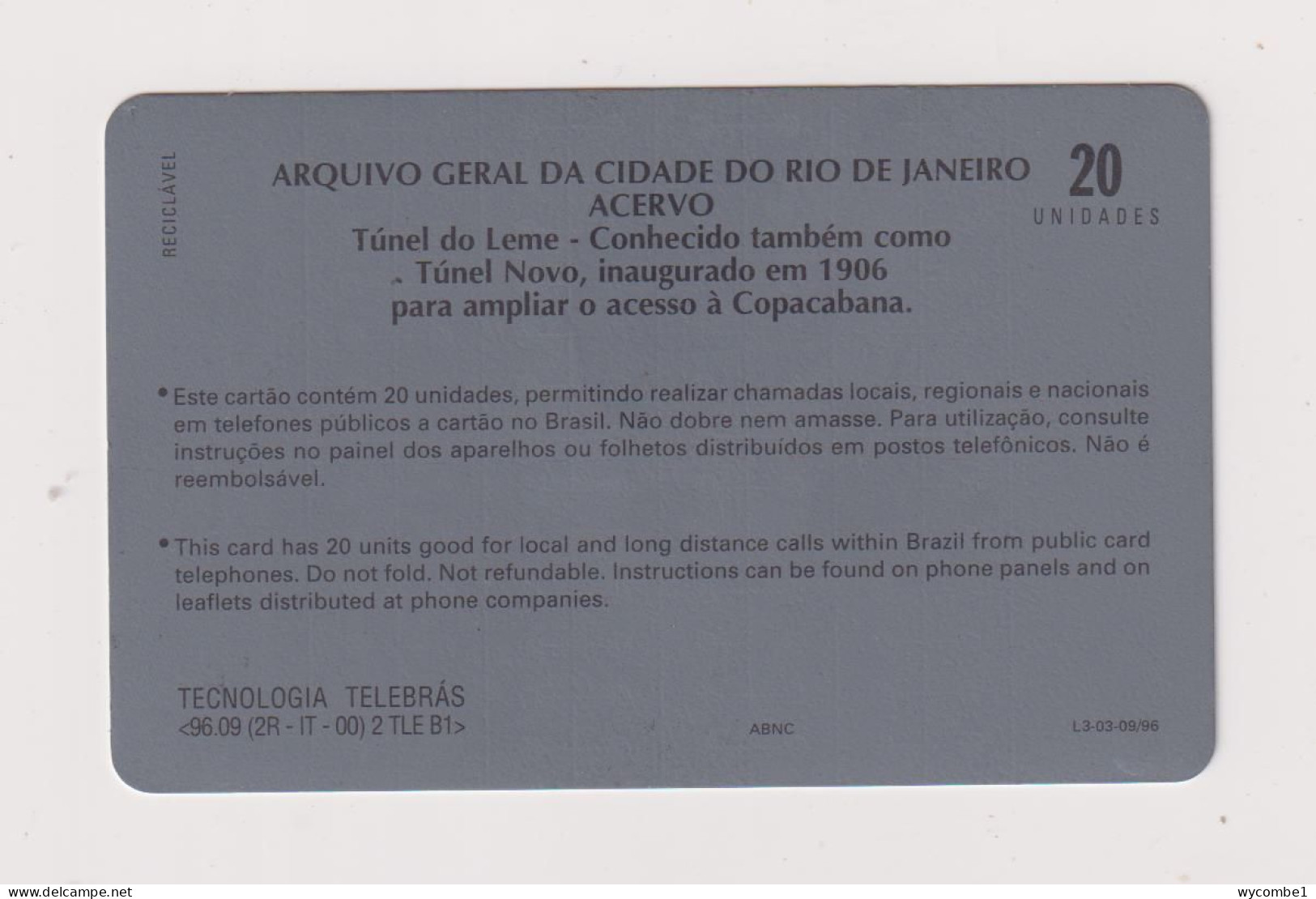 BRASIL -  Rio De Janeiro Inductive  Phonecard - Brasilien