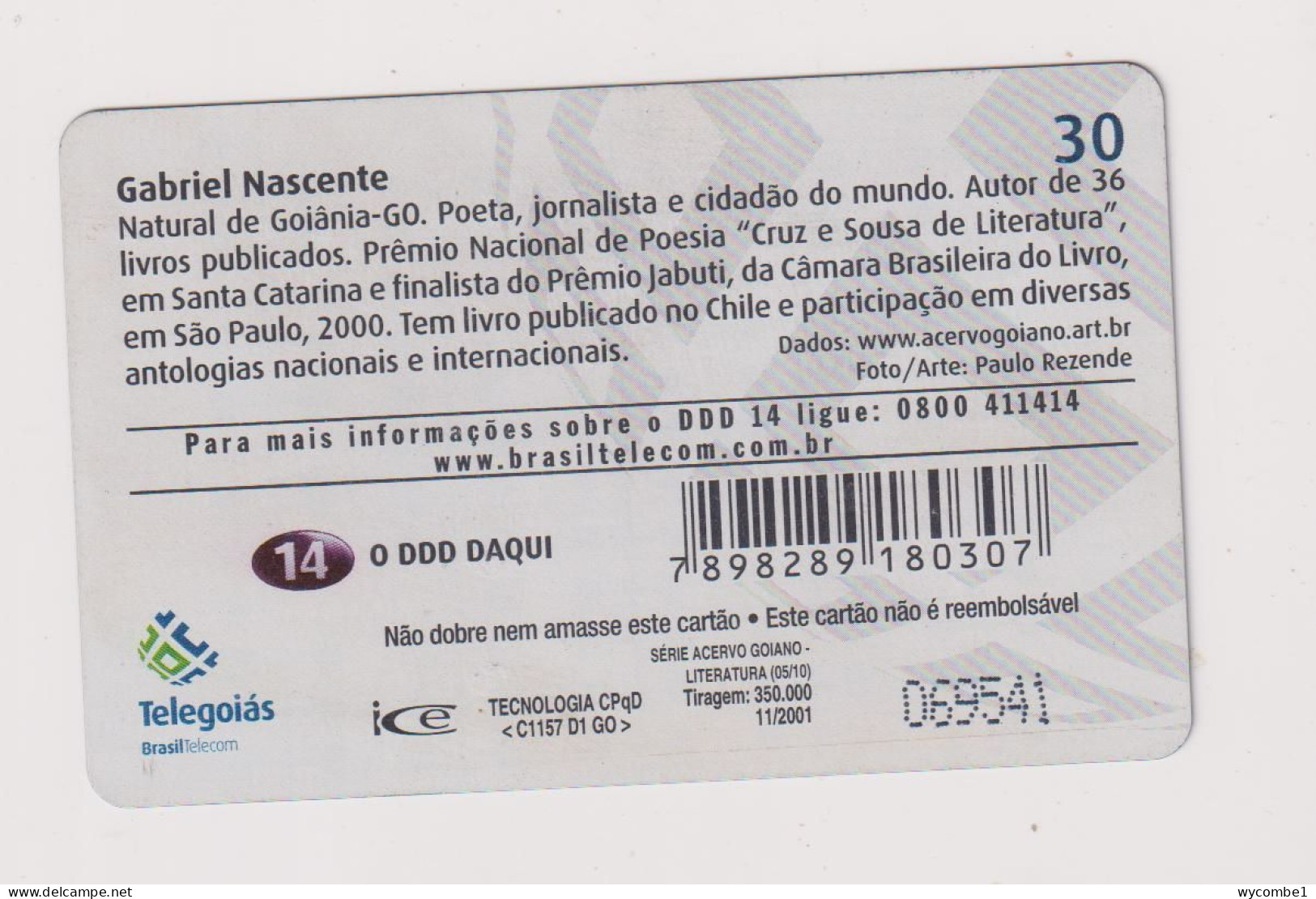 BRASIL -  Gabriel Nascente Inductive  Phonecard - Brésil